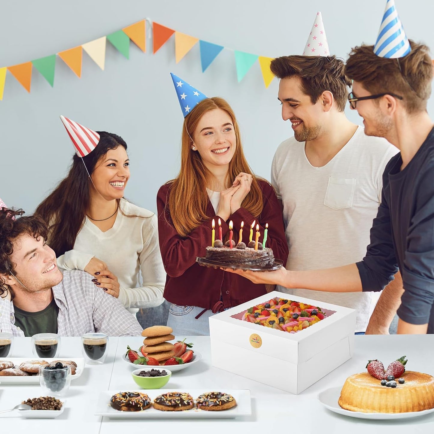 12Pcs Cake Boxes, 12x12x6 Inches White Bakery Boxes with Window, Large Disposable Cake Carrier Container for Pastries, Pie, Cookies, Chocolates, Cupcakes Dessert Boxes