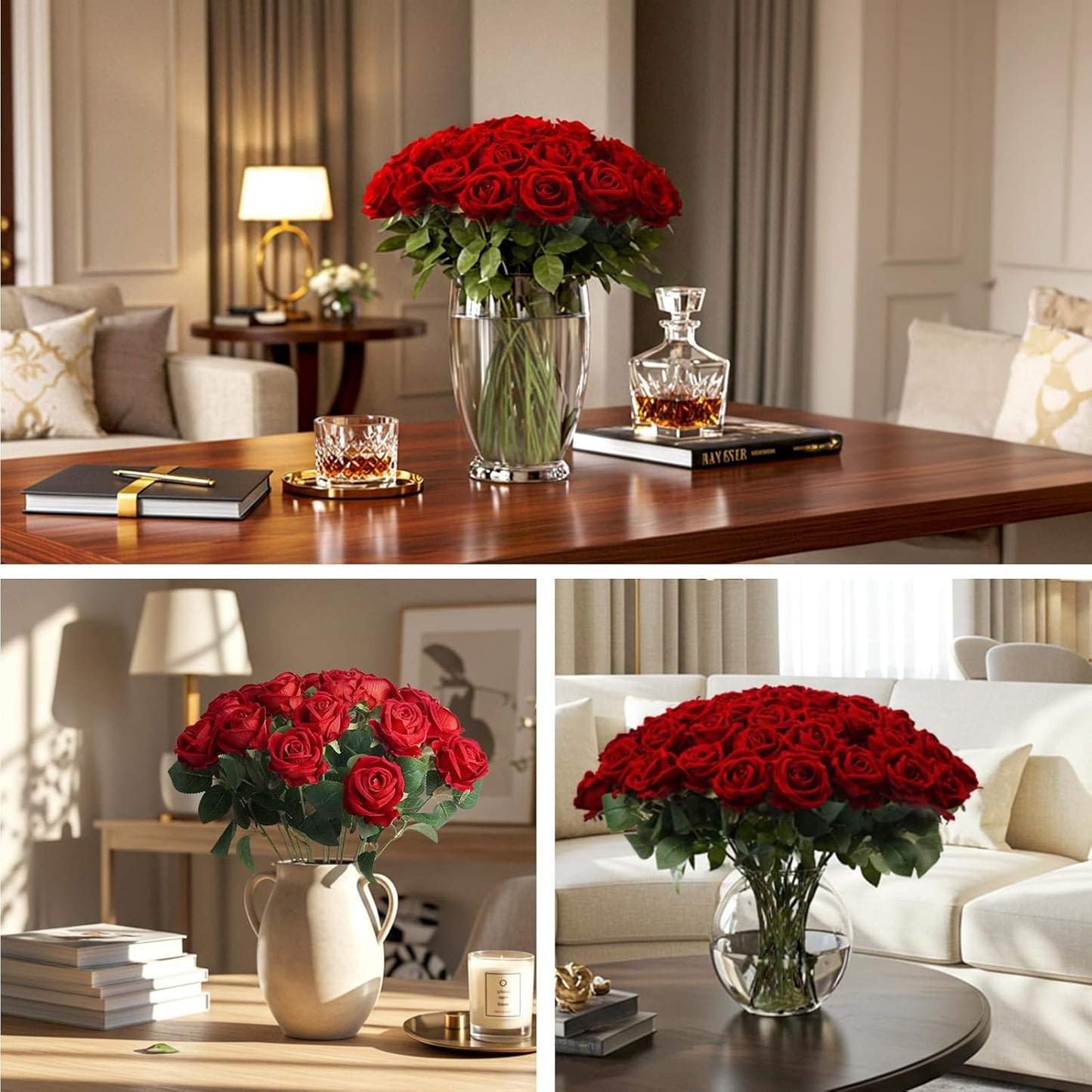 60Pcs Red Roses Artificial Flowers, Velvet Silk Faux Roses, Realistic Red Flowers for Wedding Centerpieces, Cake, Bridal Bouquets, Home Decor, Anniversary, Valentine's Day Decorations