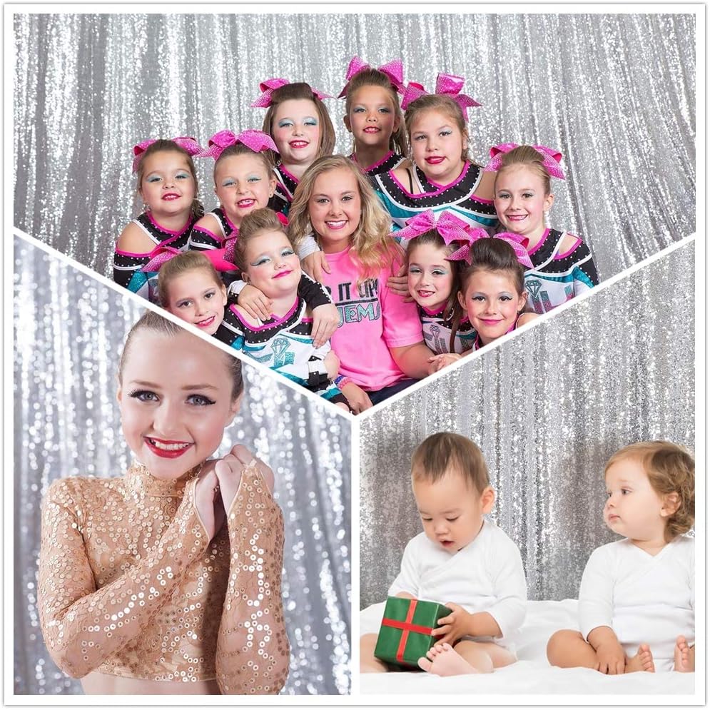 Eternal Beauty Silver Sequin Backdrop, 7x7 Ft Glitter Background Curtains for Shimmer Photography Party Wedding Birthday Back Drop Decor