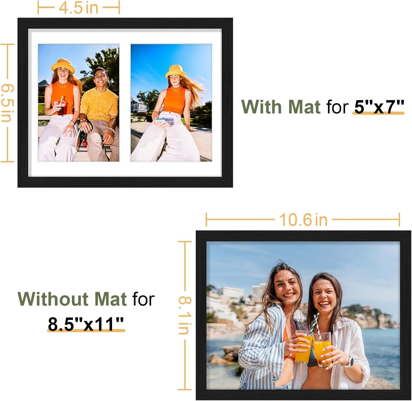 Vittanly 8.5x11 Collage Picture Frame, Displays 2Pcs 5x7 Pictures with Mat, Picture Frames Collage Wall Decor for Horizontal or Vertical Display, Black, 1 Pack