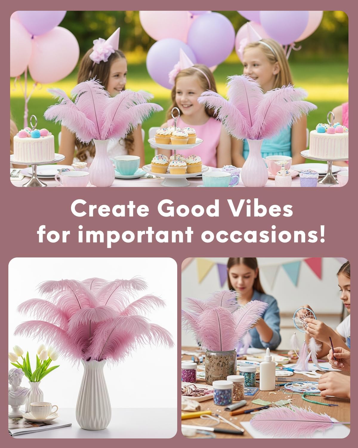 NEWONG 30pcs Peony Pink Ostrich Feathers Natural Bulk 9-12inch(23-30cm) Vase Craft Wedding Home Party Centerpieces Christmas Day Decoration