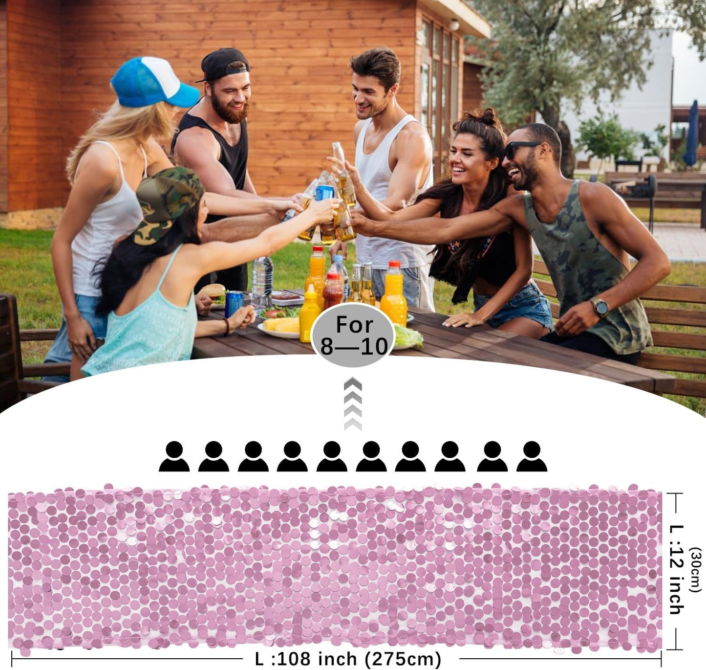 VHH Sequin Table Runner 12 x 108 inches Pink Table Runner, Glitter Runner for Party Wedding Birthday, Party Spring Easter Rustic, Birthday Supplies Decorations (1 Pack).