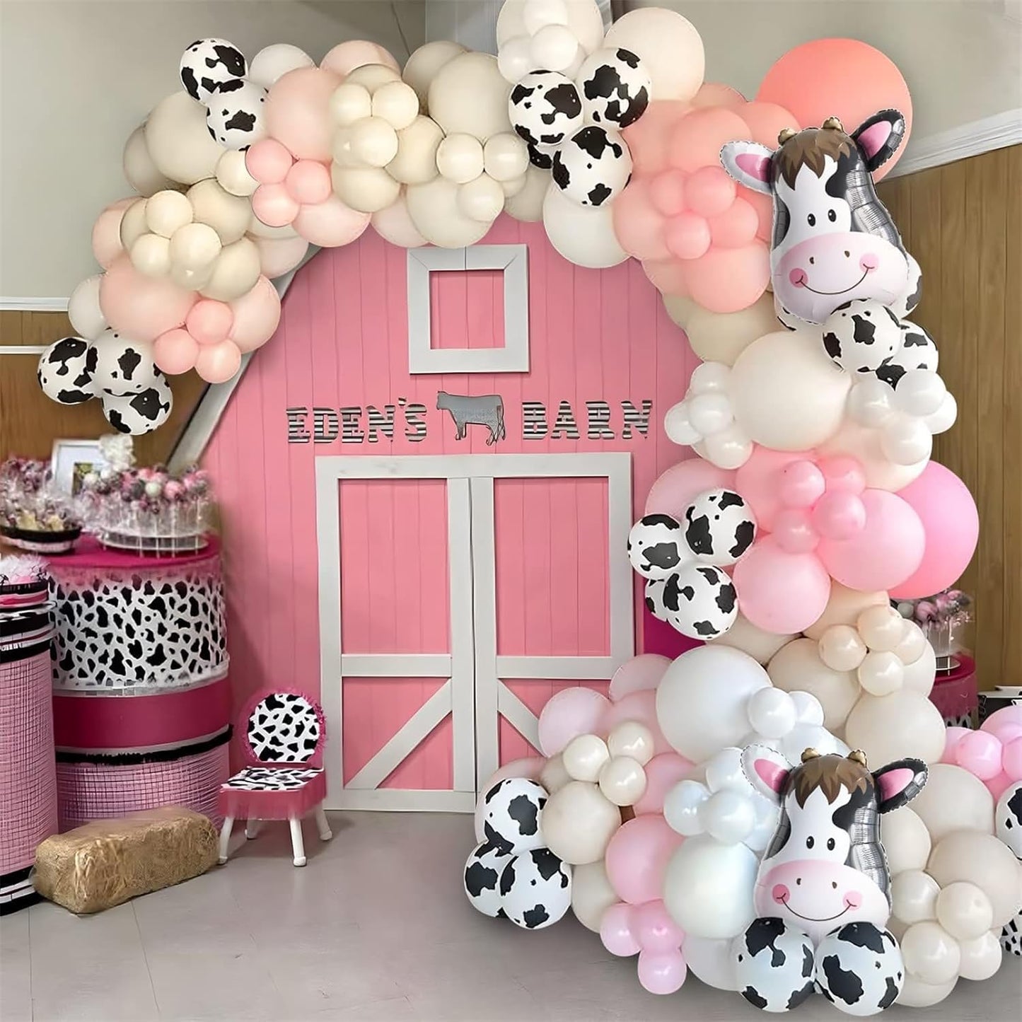 Cow Print Balloons, 60PCS Pastel Pink Cow Print Latex Balloons, Pink Cream Beige White Balloons for Girls Birthday Baby Shower Cowgirl Rodeo Farm Animals Gender Reveal Party Decorations Supplies