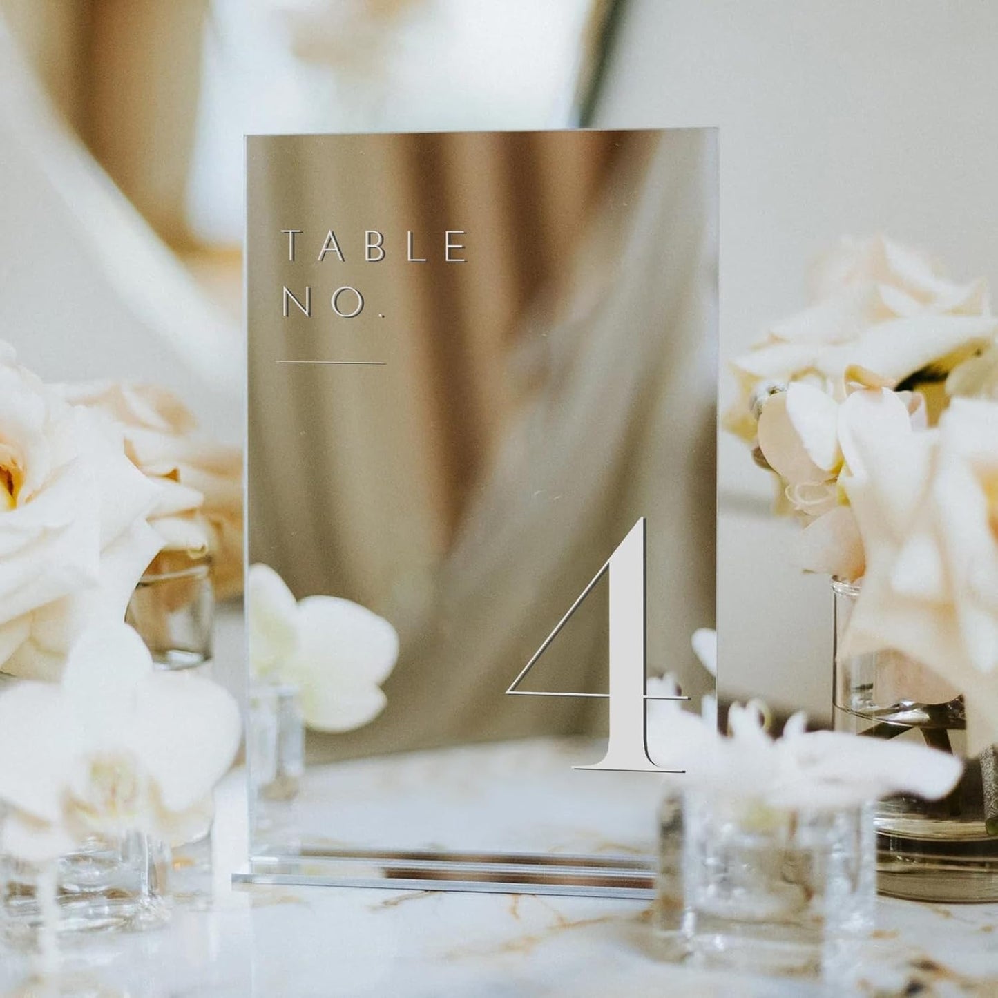 JINMURY Sliver Wedding Table Numbers 1-15 with Stands, 5"x7" Sliver Mirror Acrylic Table Numbers for Wedding Reception (Sliver Mirror White Font, Number 1-15, 5"x7")