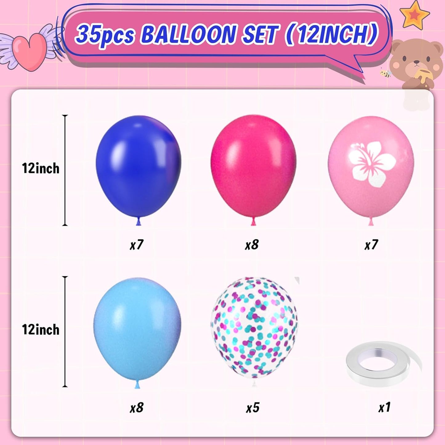 Pink and Blue Balloons, 12 Inch Royal Blue Hot Pink Confetti Balloons for Girl Cartoon Birthday Pool Party Graduation Baby Shower Gender Reveal Supplies