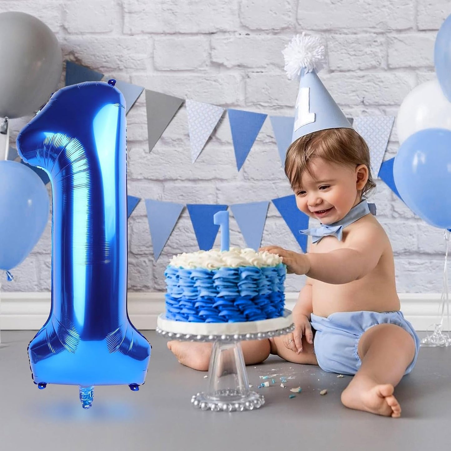 40 Inch Navy Blue Number 1 Balloon, Dark Royal Blue Large Self Inflating Foil One Balloons for 1st Birthday Decorations Boys Girls, Digital 1 Helium Balloon for First Birthday Baby Shower Anniversary