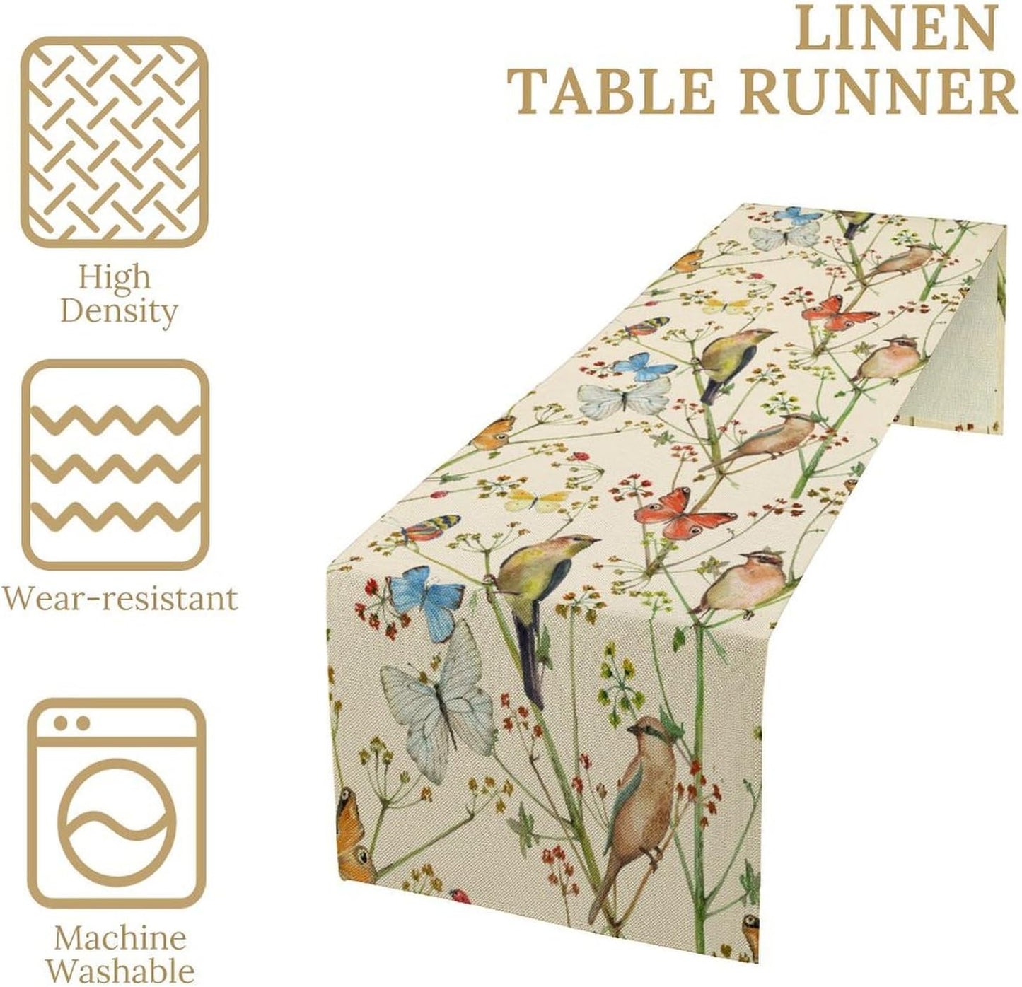 Brown Bird Floral Table Runner Spring Flower Kitchen Table Decoration Suitable for Family Dinner Decoration 13x108 Inch