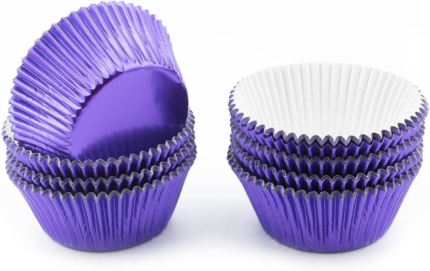 Gifbera Purple Foil Cupcake Liners - Standard Size Metallic Muffin Baking Cups/Cases, 200-Count