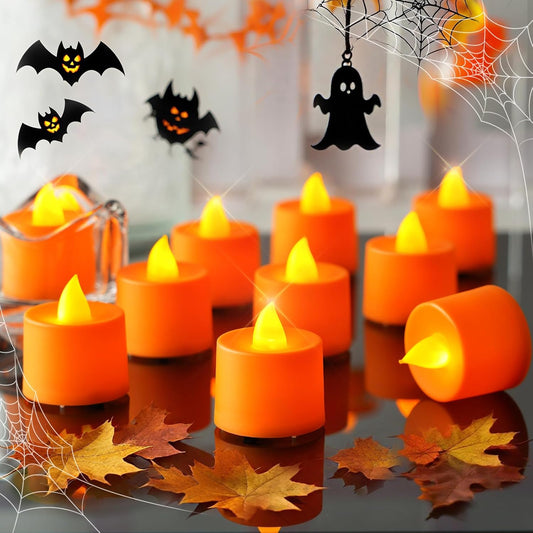 Amagic 24 Pack Halloween Orange LED Tea Lights, Flameless Votive Candles Battery Operated, Electric Fake Colored Tealights Candles for Party, Christmas, Thanksgiving, Table Centerpiece, Holiday Decor