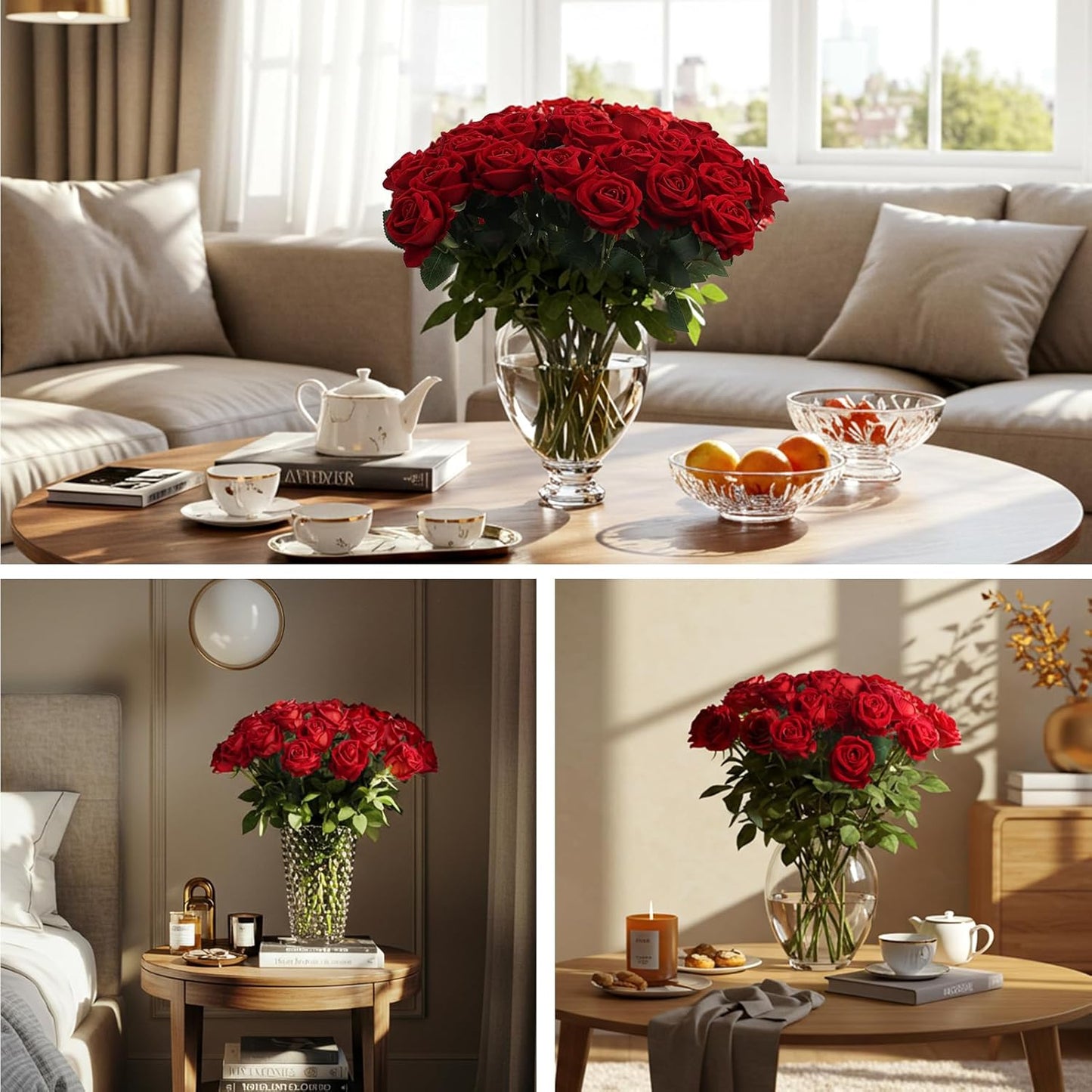Auihiay 104pcs Red Roses Artificial Flowers - Realistic Faux Red Roses for Wedding Wedding, Table Centerpiece, Home Party, Valentine's Day, Mother's Day, Anniversary Decorations