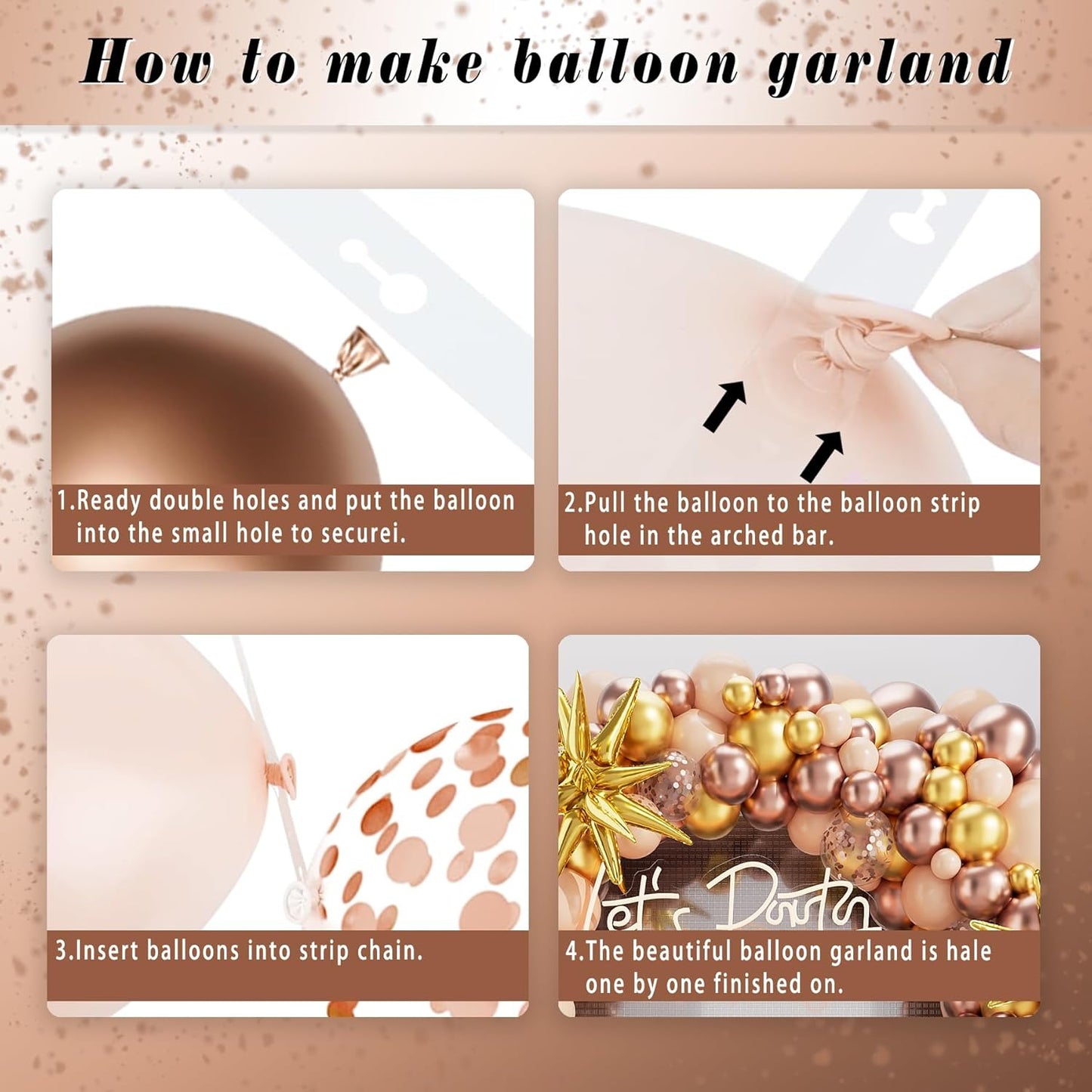 Rose Gold Garland Arch Kit, 142PCS Macaron Orange Confetti Latex Metal Aluminum Foil Balloons for Baby Shower, Ladies Birthday, Wedding Party Decor Supplies