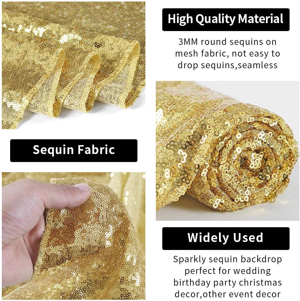 Hahuho Gold Sequin Backdrop Curtain, 2PCS 2FTx8FT Glitter Backdrop Curtain for Parties, Christmas, Wedding, Party Decoration（2 Panels, 2FT x 8FT, Gold