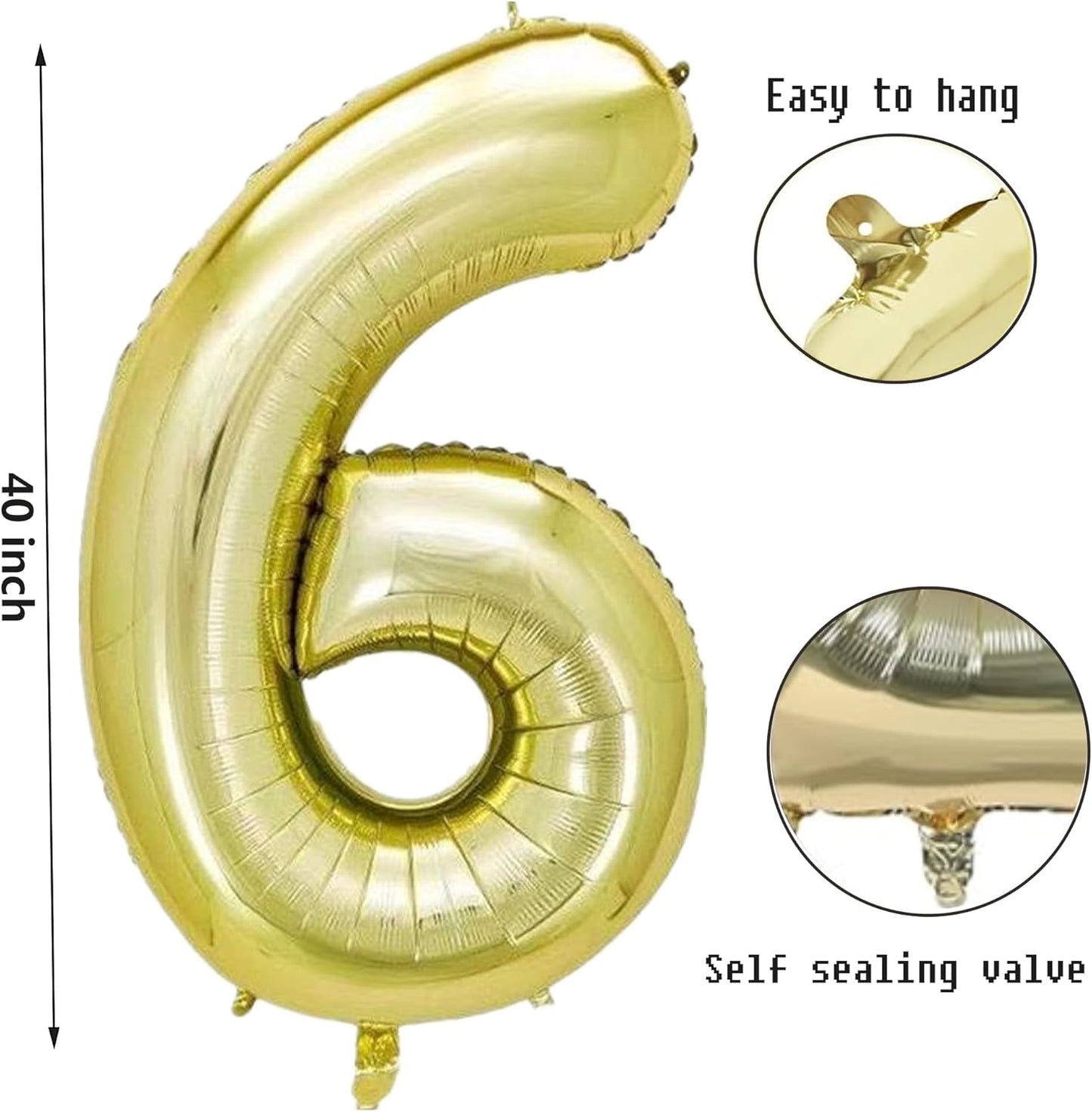 40 Inch Numbers 6 Light Gold Large Balloon Digital 6 for Birthday Party, 0-9 Birthday Party Decorations,Foil Mylar Big Number 1 Wedding Graduations Photo Shoot Decorations(Number 6)
