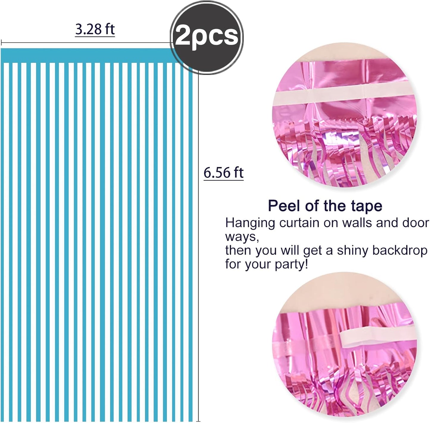 2 Pcs Light Blue Metallic Tinsel Foil Fringe Curtains Backdrop, 3.28 ft x 6.56 ft Streamers for Birthday Wedding Engagement Bachelorette Party Photo Booth Bridal Shower Baby Shower Decoration Supplies