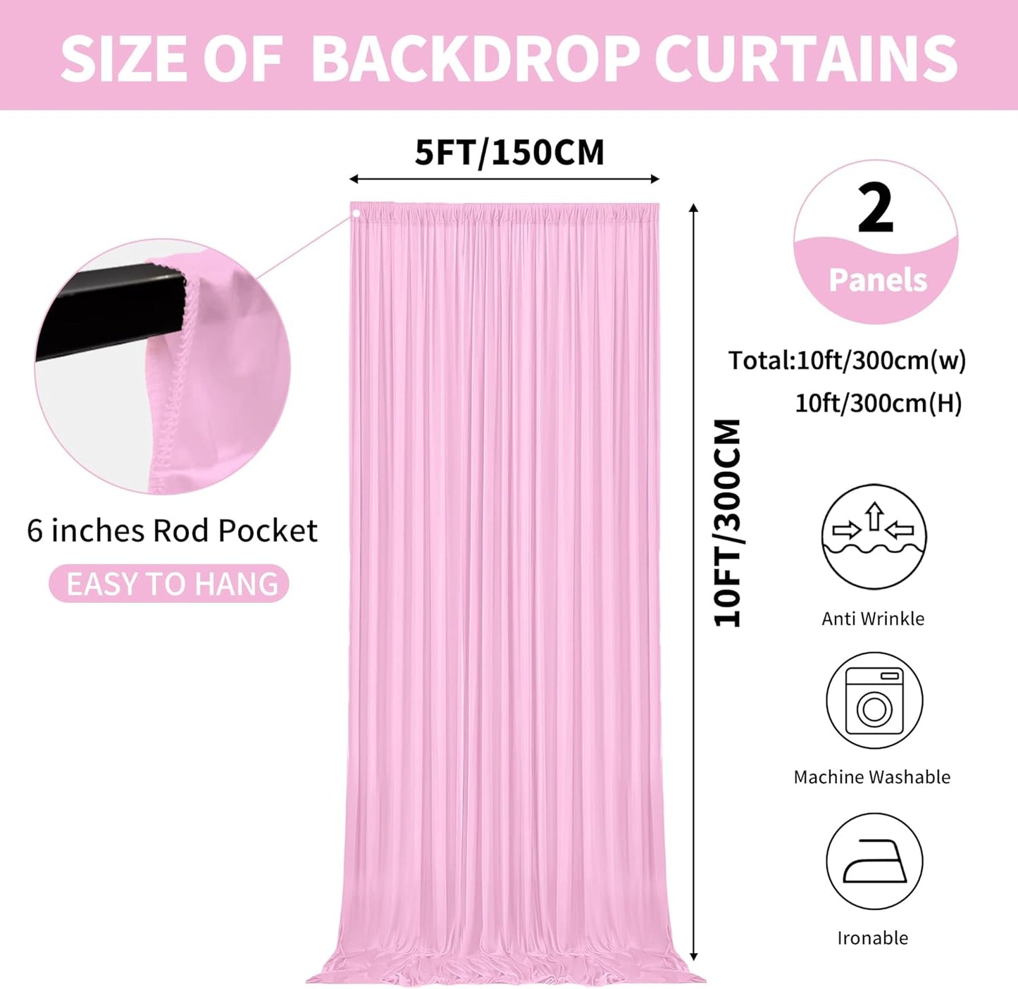 10x10ft Backdrop Curtains for Parties, 2 Panels 5x10ft Photography Backdrop Curtain with Rod Pocket,Backdrop Polyester Background Drapes,Wedding Backdrop Drapes for Birthday Baby Shower Home Decor