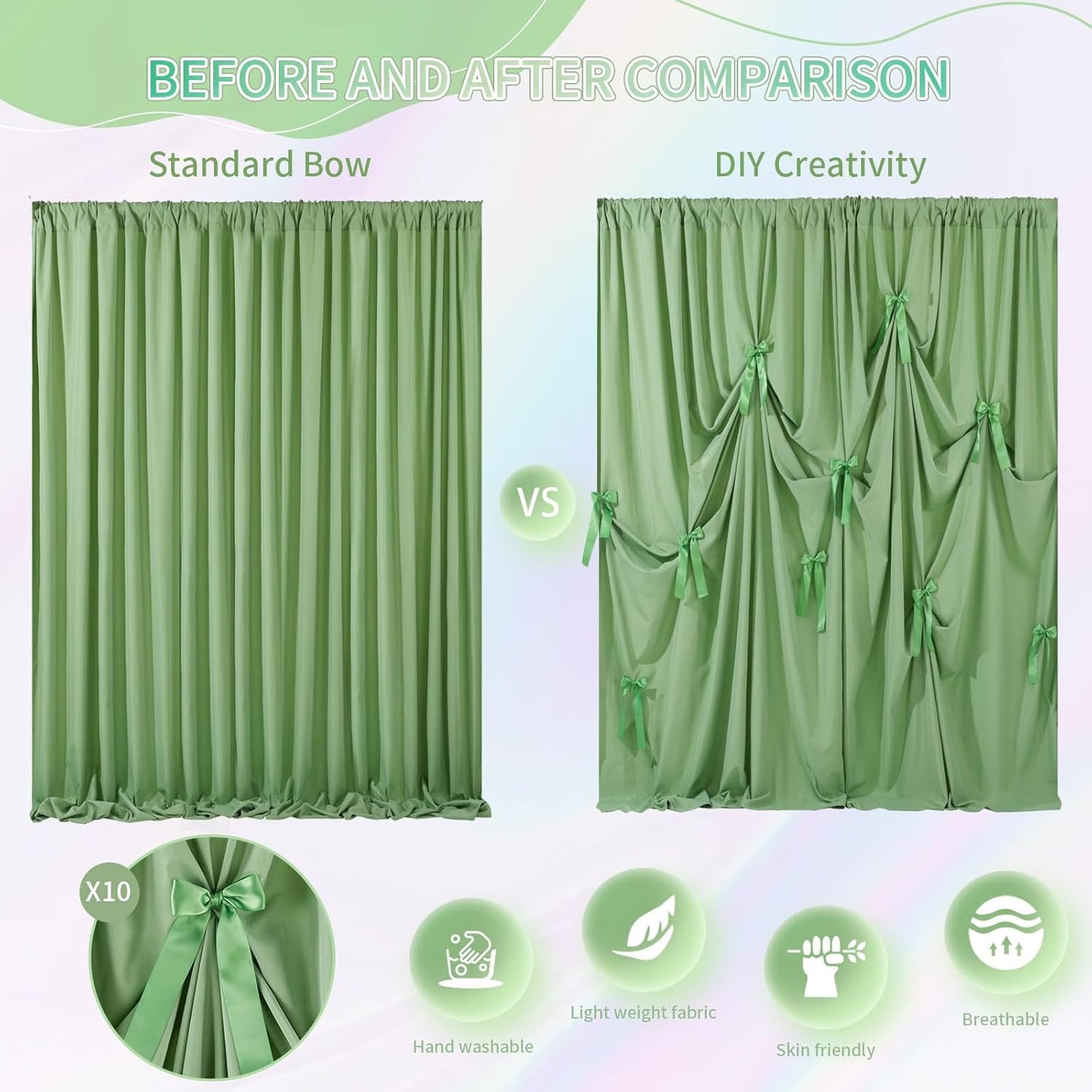 Sage Green Backdrop Curtain - 5.8×8ft Backdrop Fade Resistant Polyester Background for Wedding Arch Garden Party Decoration