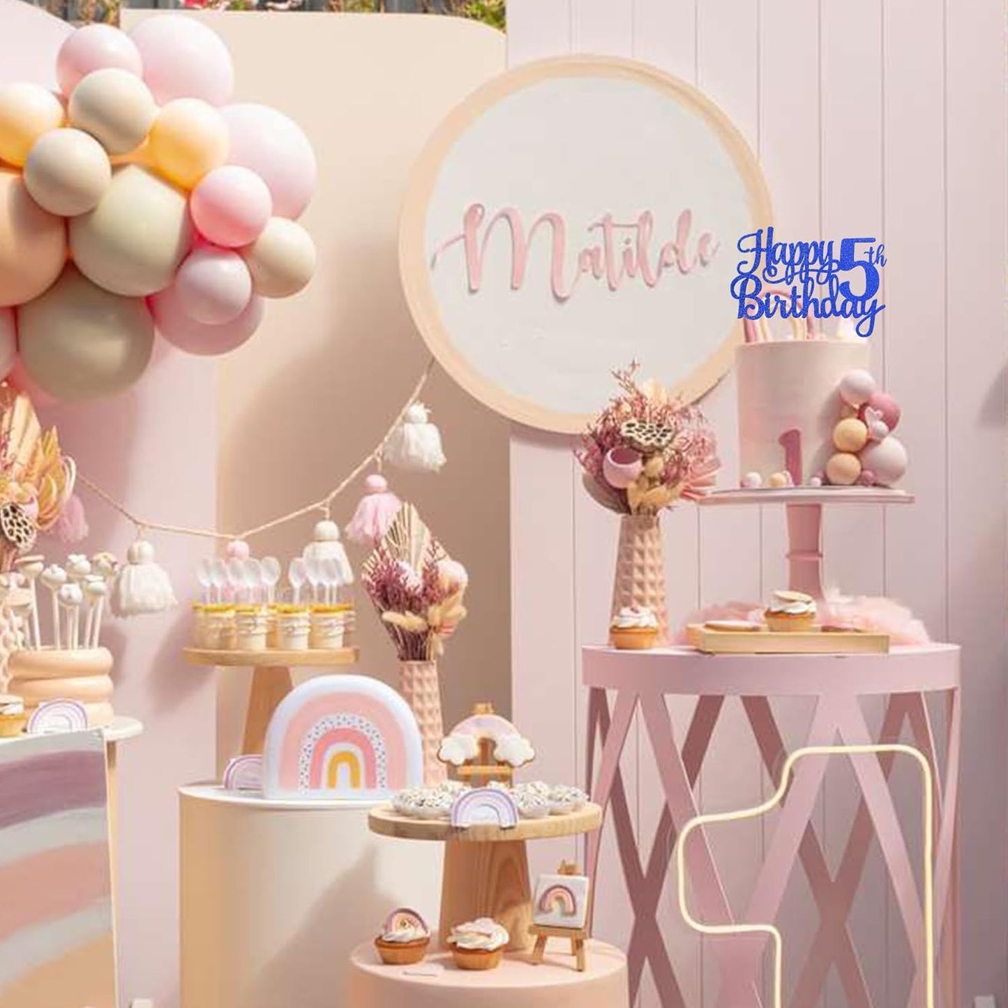 1 PCS Happy 5th Birthday Cake Topper Glitter Cheers to 5 Years Cake Pick Five Fabulous Cake Decoration for 5th Birthday Theme Party Decorations Supplies Blue