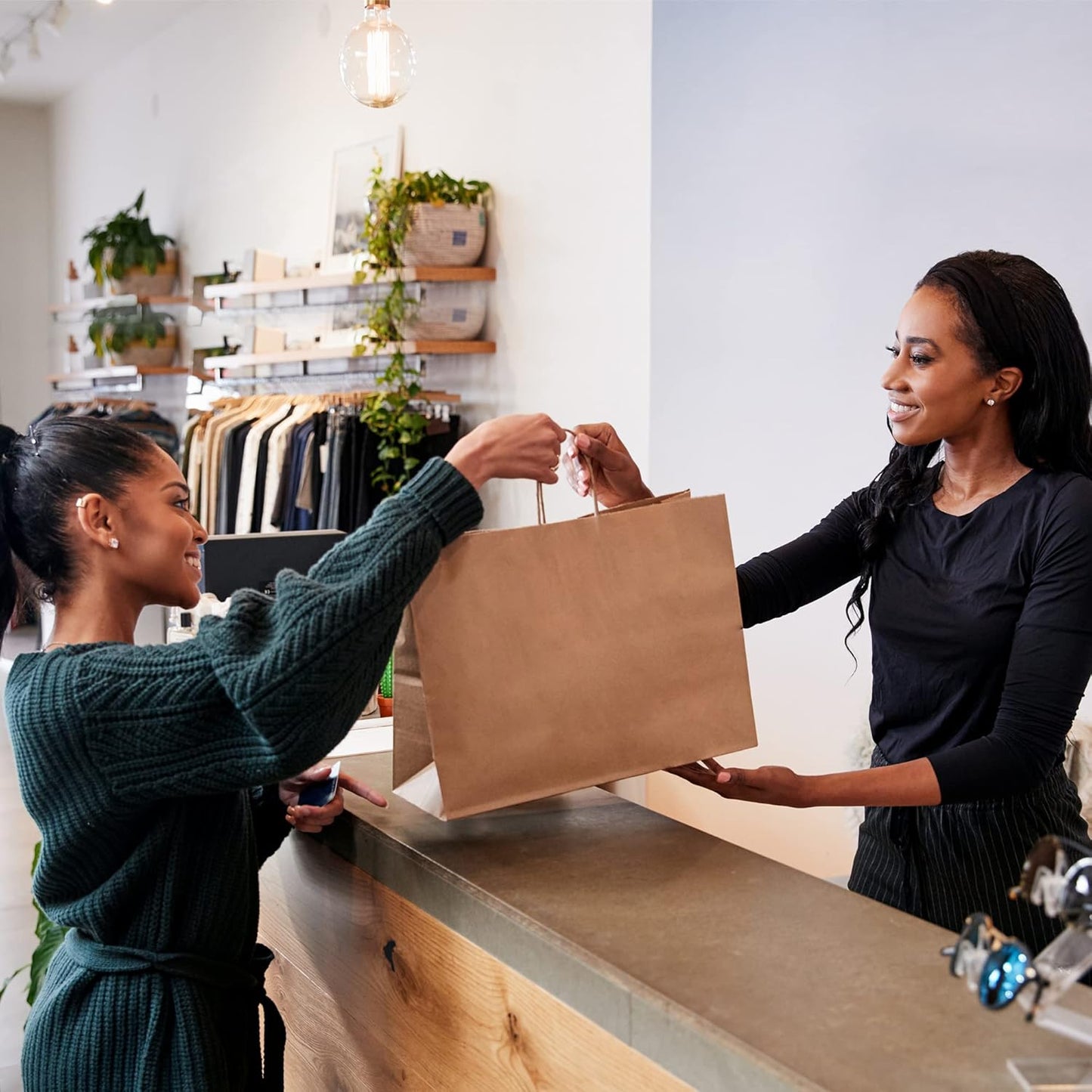 GSSUSA 16x6x12 Large Brown Paper Bags with Handles 50Pcs, Kraft Paper Gift Bags Bulk Bags for Small Business, Grocery & Retail, Boutique Shopping, Merchandise Packaging