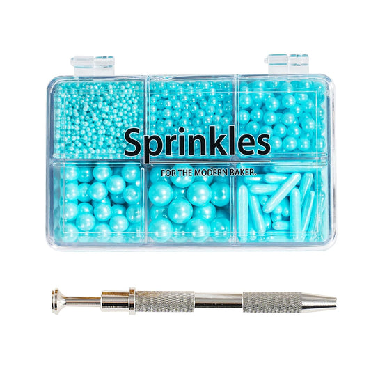 Kasvan Blue Mix Sugar Sprinkles - Edible Candy Pearls with 4-Claw Sprinkle Pen,118g/4.16 Oz, Gift Box Pack, Baking Cake Decorations, Ice Cream Toppings and Cookie Decorating (Blue)
