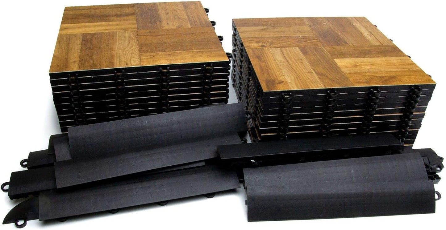 Big Floors 5X5DKOAKFLOOR Interlocking Lightweight Plastic Modular Dance Floor Kit (5' x 5'), Dark Oak, 45 Piece