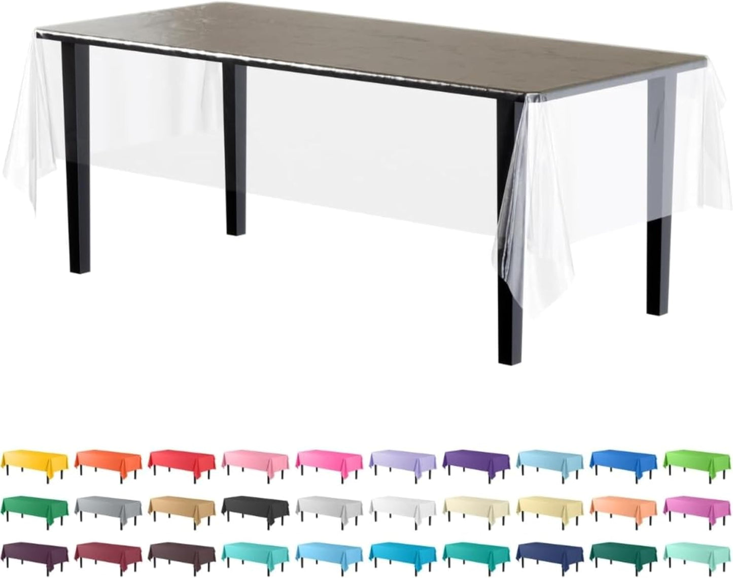 Party Solids Pack Of 12 Premium Plastic Tablecloth 54 Inch x 108 Inch Rectangle Table Cover - Clear