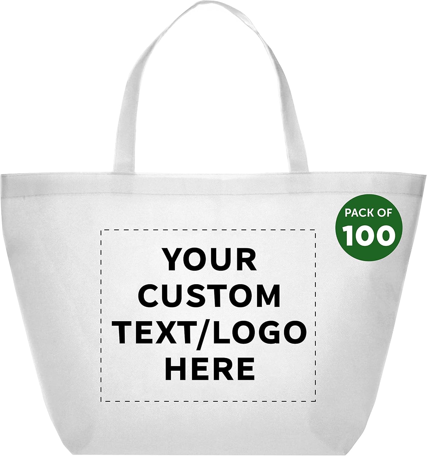DISCOUNT PROMOS Custom Southern Style Grocery Tote Bags Set of 100 - Personalized Bulk Pack, Reusable Grocery & Shopping Bags - Great for Travel, Carry on Bag, Business Promotions - White - 20"X13"X8"