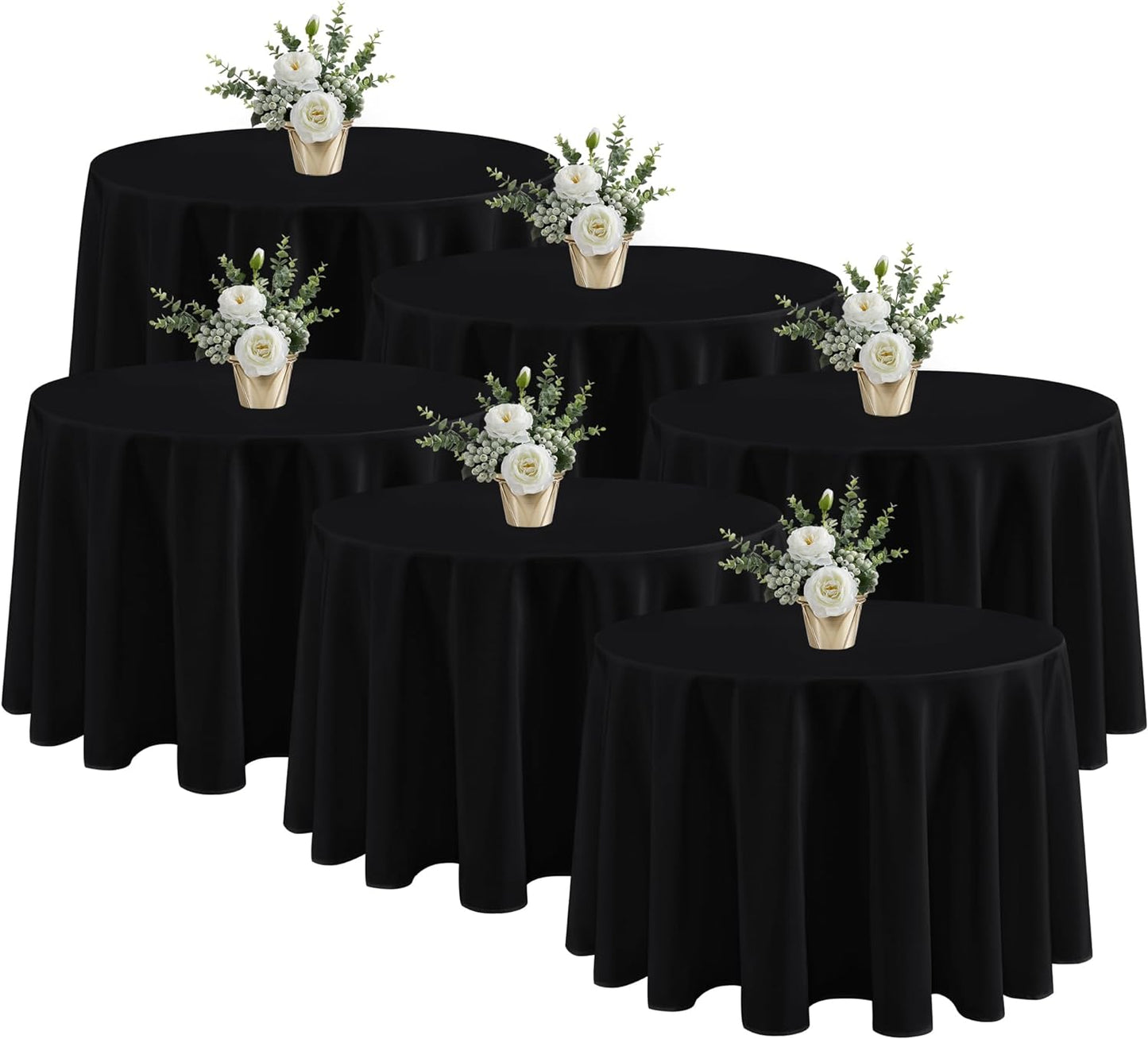 Fitable 6 Pack Black Round Table Clothes - 90 Inches in Diameter - Stain Resistant and Washable Tablecloths, Polyester Fabric Table Covers for Wedding, Party, Banquet, Gathering