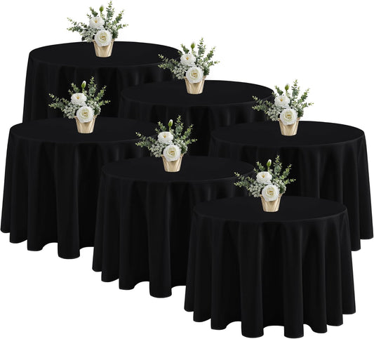 Fitable 6 Pack Black Tablecloths for Round Tables - 108 Inches in Diameter - Stain Resistant and Washable Table Clothes, Polyester Fabric Table Covers for Wedding, Party, Banquet, Formal Events