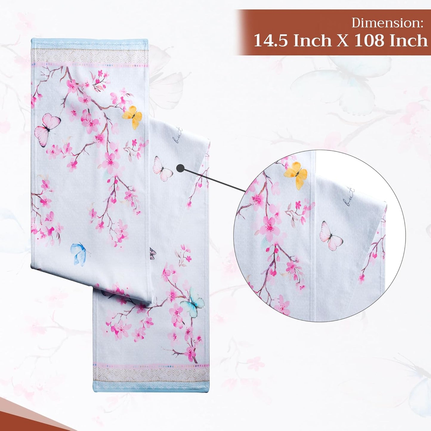 Maison d' Hermine Table Runner 100% Cotton Double Layer Table Runners 108 inches Long Decorative for Home Kitchen Dining Party Wedding Bridal Shower Spring Summer (Blossoms in Spring, 14.50" x 108")