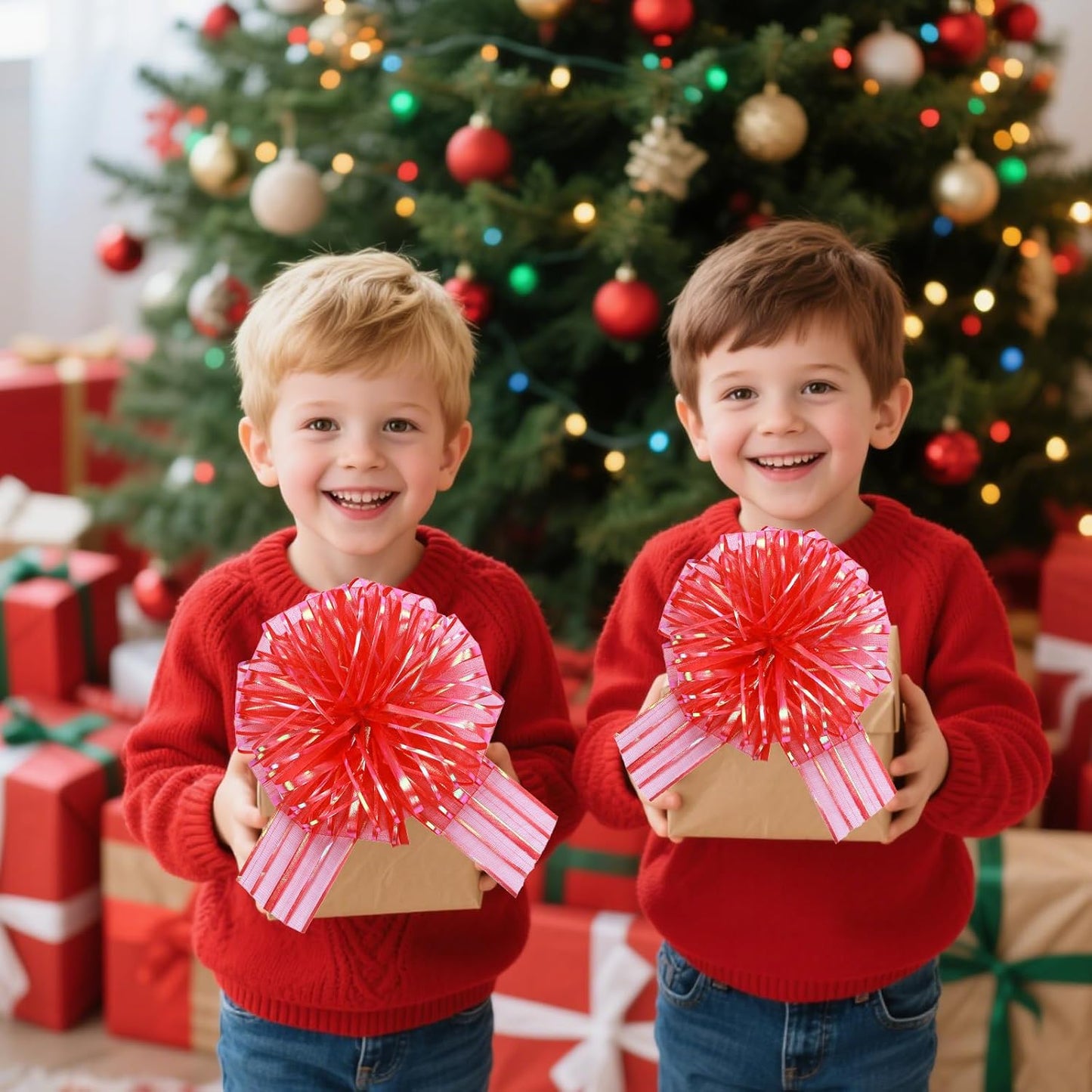 6 Pcs 6 Inch Red Organza Pull Bow – Perfect for Wedding Decoration, Gift Wrapping Baskets, Car Bows, Birthday Parties, Christmas and Valentine's Day