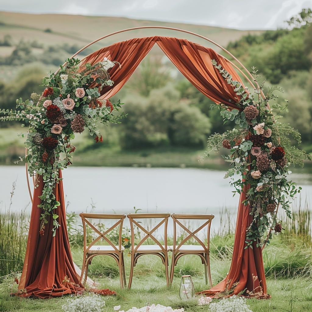 Wedding Arch Draping Fabric 3 Panels 28.7" x 20FT Terracotta Sheer Chiffon Backdrop Drapes for Wedding Ceremony Birthday Party Bridal Shower Outdoor Decoration