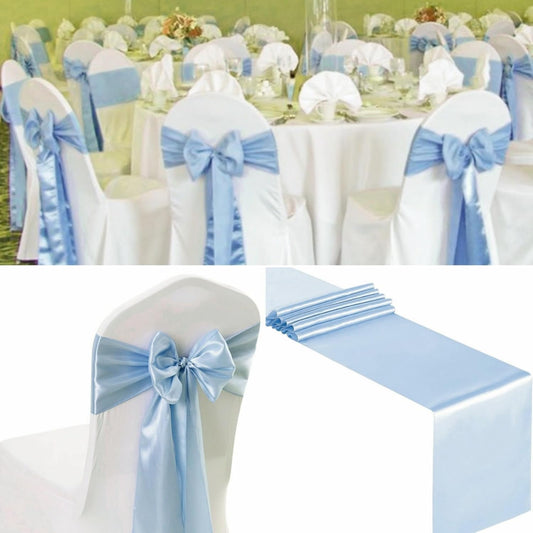 100 PCS Satin Chair Sashes Decorative Bow Chair Sashes Ties Back Ribbon Bows Chairs Cover Band for Wedding Birthday Party Ceremony Reception Events Banquet Home Kitchen Decor(7 x108 inch,Baby Blue)