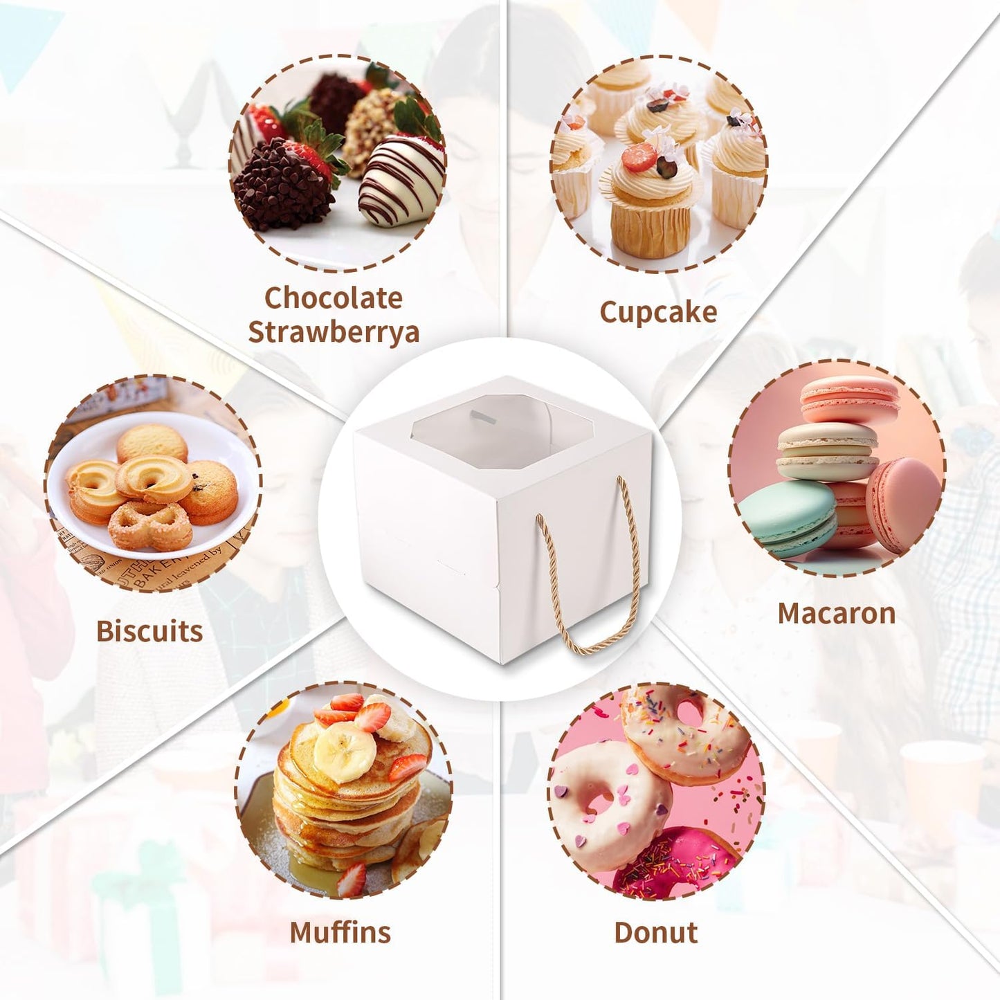 10 pcs 6x6x5 Inch Small Cake Box with Window, 6 inch cake box,Bakery Pastry Cookie Boxes,disposable cake containers, Mini Pie for Pastry,Dessert,Strawberries,Chocolates, Cupcakes