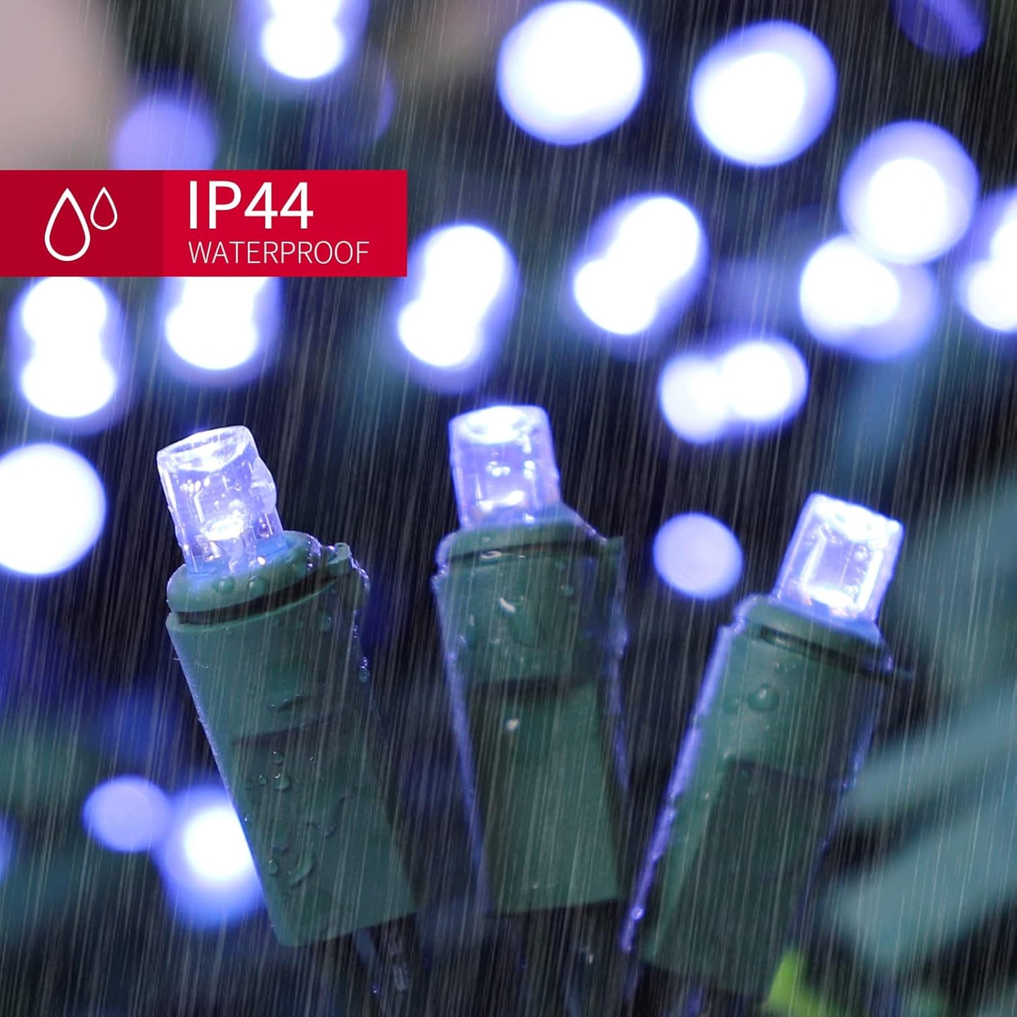 White Wide Angle LED Christmas Lights, 64.8 Ft 300 Count, Pack of 3 Strands 21.9 Ft 100 Lights UL Certified Commercial Grade Green Wire 5mm Holiday String Light