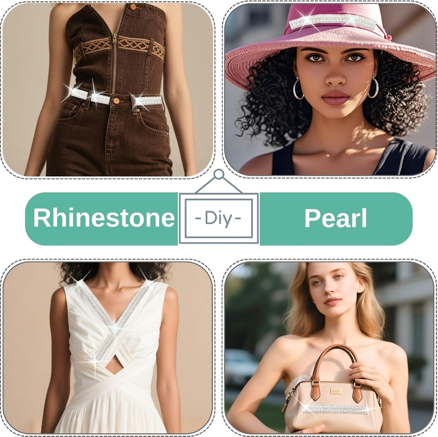 PEARLY JUN 2 Yards Pearl Rhinestone Trim Chain Silver Crystal Fringe Diamond Applique Ribbon String Tassel Strip for Sewing Wedding Dress Crafting Crafts Flower Embellishments