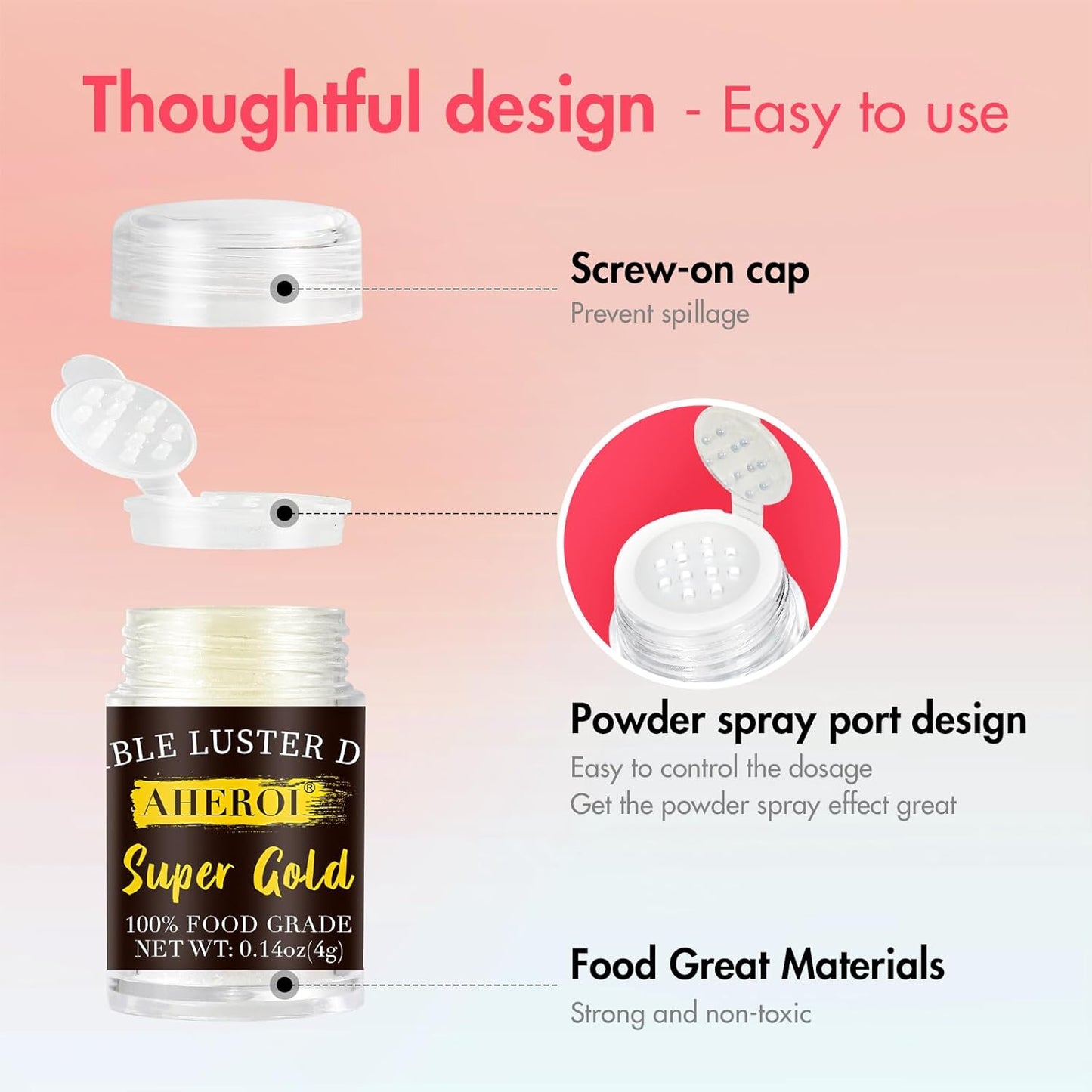 Aheroi Edible Glitter Set, 15 Colors Luster Dust Edible Set, Shimmering Glitter for Drinks Powder Glitter for Fondant, Cocktail Glitter for Cakes, Candy, Chocolate, Cookie（4g/0.14oz）