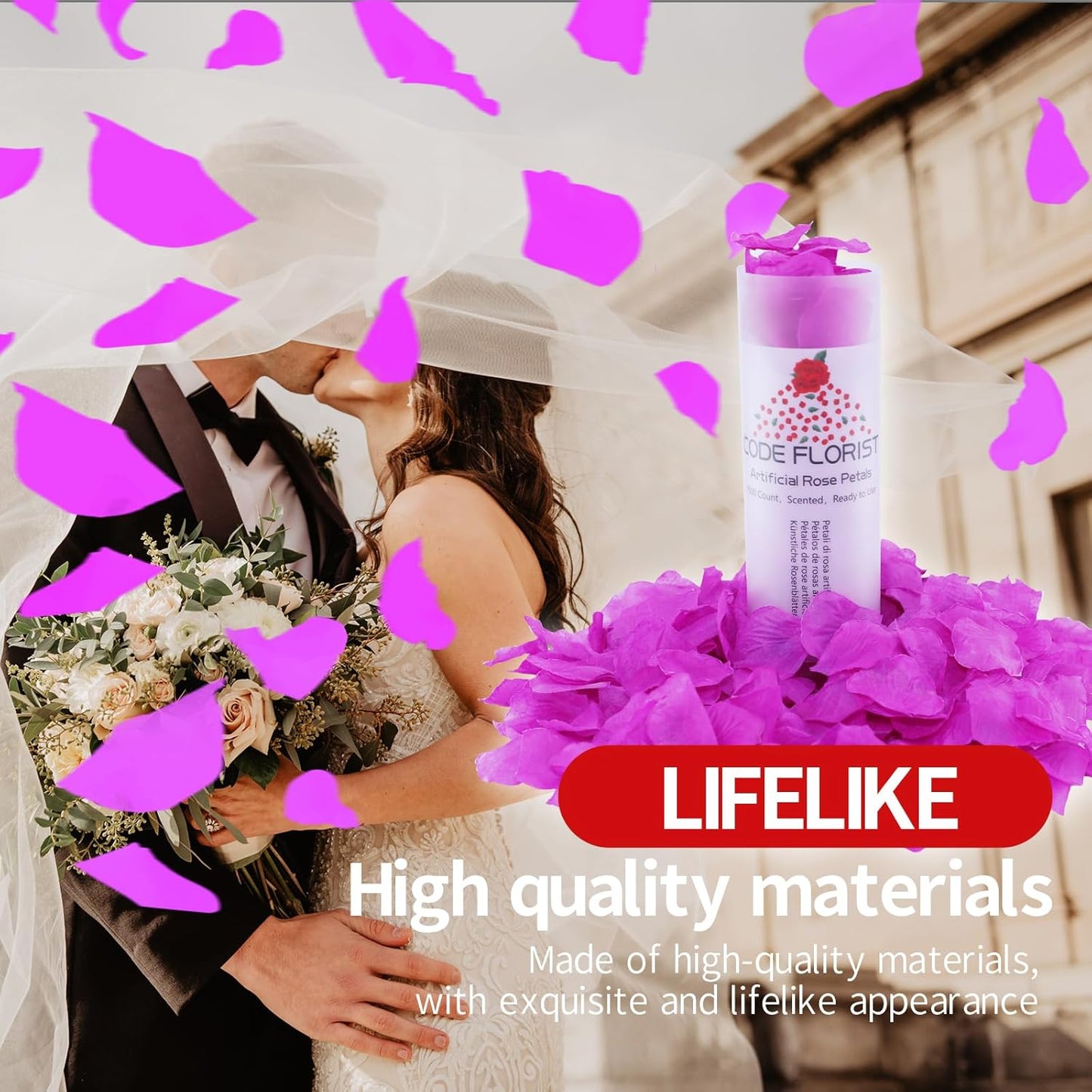 CODE FLORIST 1500 PCS Silk Rose Petals,Fake Rose Petals for Romantic Night,Wedding,Proposal Anniversary Flower Decorations(Separated,Scented,Purple)