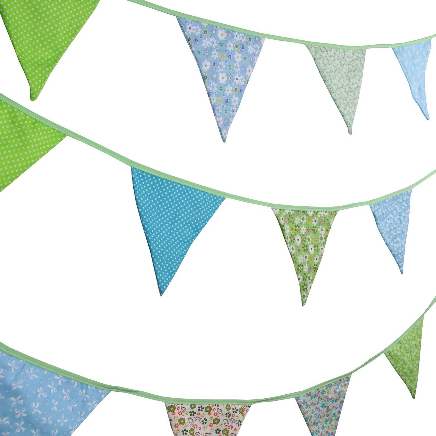 10M/32Ft Triangle Bunting Banner, 36 Pcs Cotton Fabric Flags Pennant Garlands for Birthday Party, Wedding, Baby Shower, Outdoor and Home Decorations (Green)
