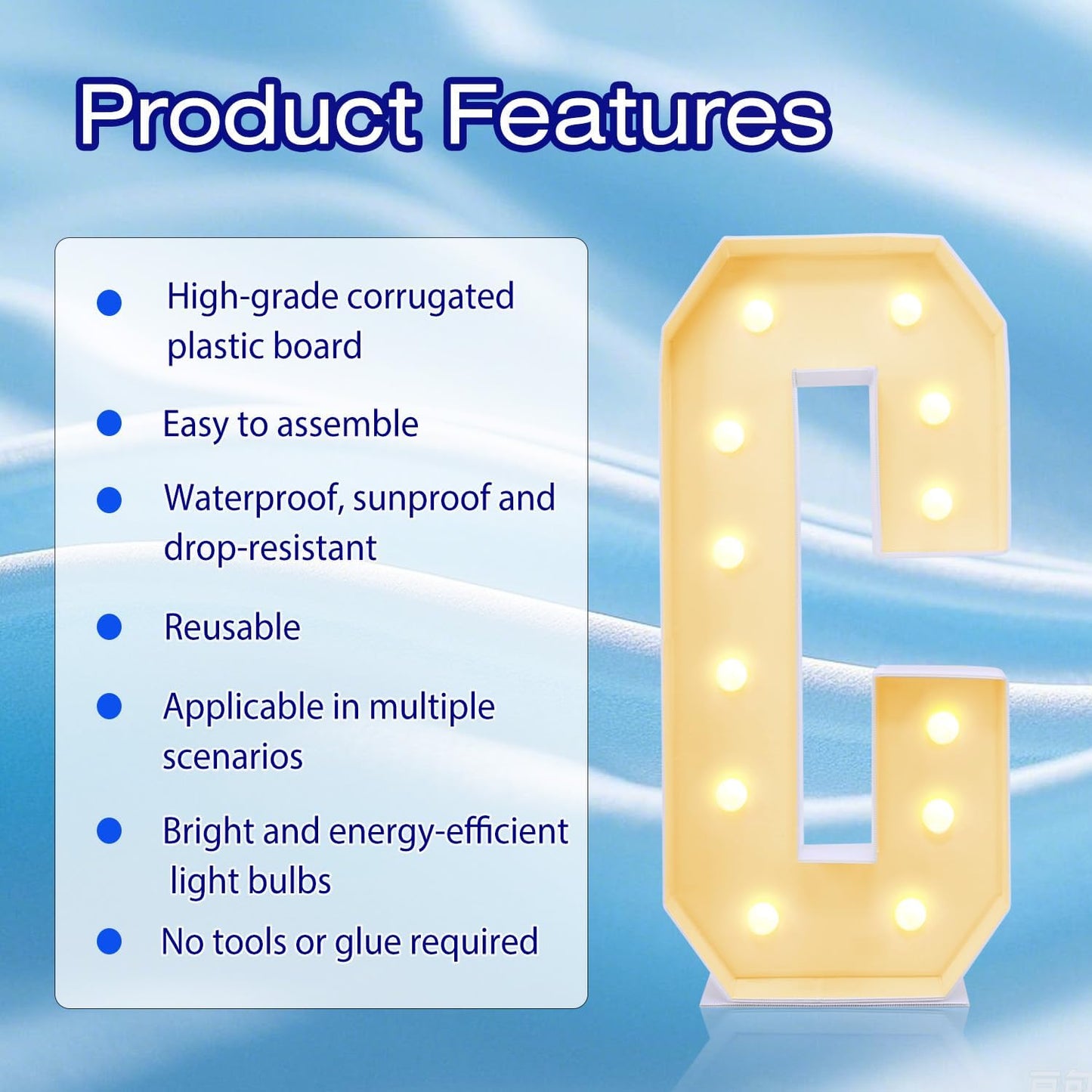 4FT Marquee Plastic Letters C - Light up Letters C Are Made from Corrugated Plastic Board - Quick Assembly Without Tools, Disassembled Components Can Be Used for Garage Sale Signs, Yard Sale Signs