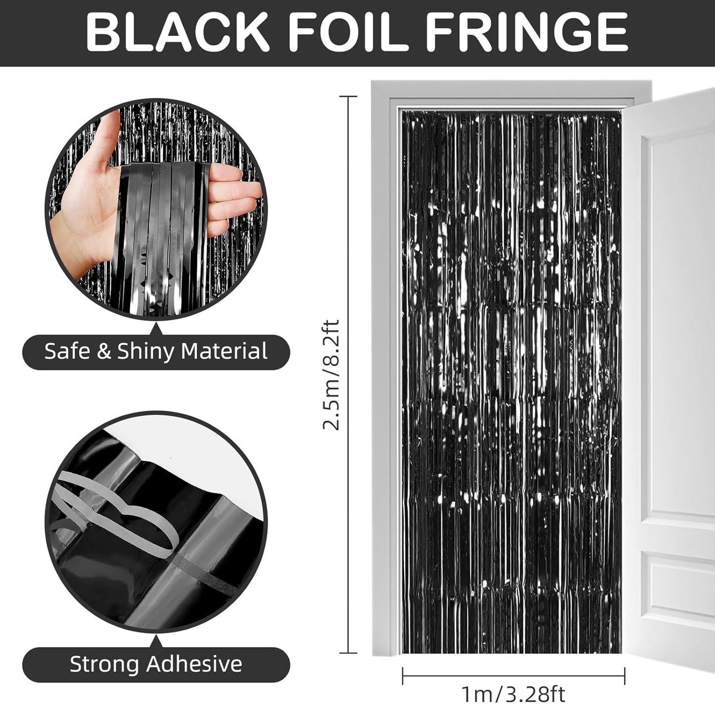 30 Pack Black Foil Fringe Curtain Backdrop, 3.3x8.2 Feet Metallic Tinsel Streamer Curtains Photo Booth Props for Birthday/Graduation/Bachelorette/Halloween/Christmas/New Year/Disco Party Decorations