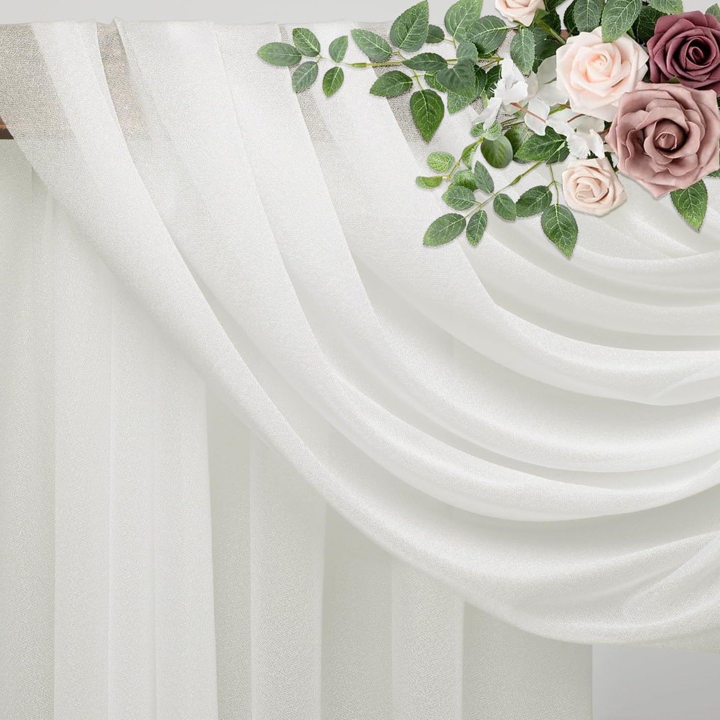 Wedding Arch Draping Fabric 4 Panels 28.7" x 20FT Ivory Sheer Chiffon Backdrop Drapes for Wedding Ceremony Birthday Party Bridal Shower Outdoor Decoration