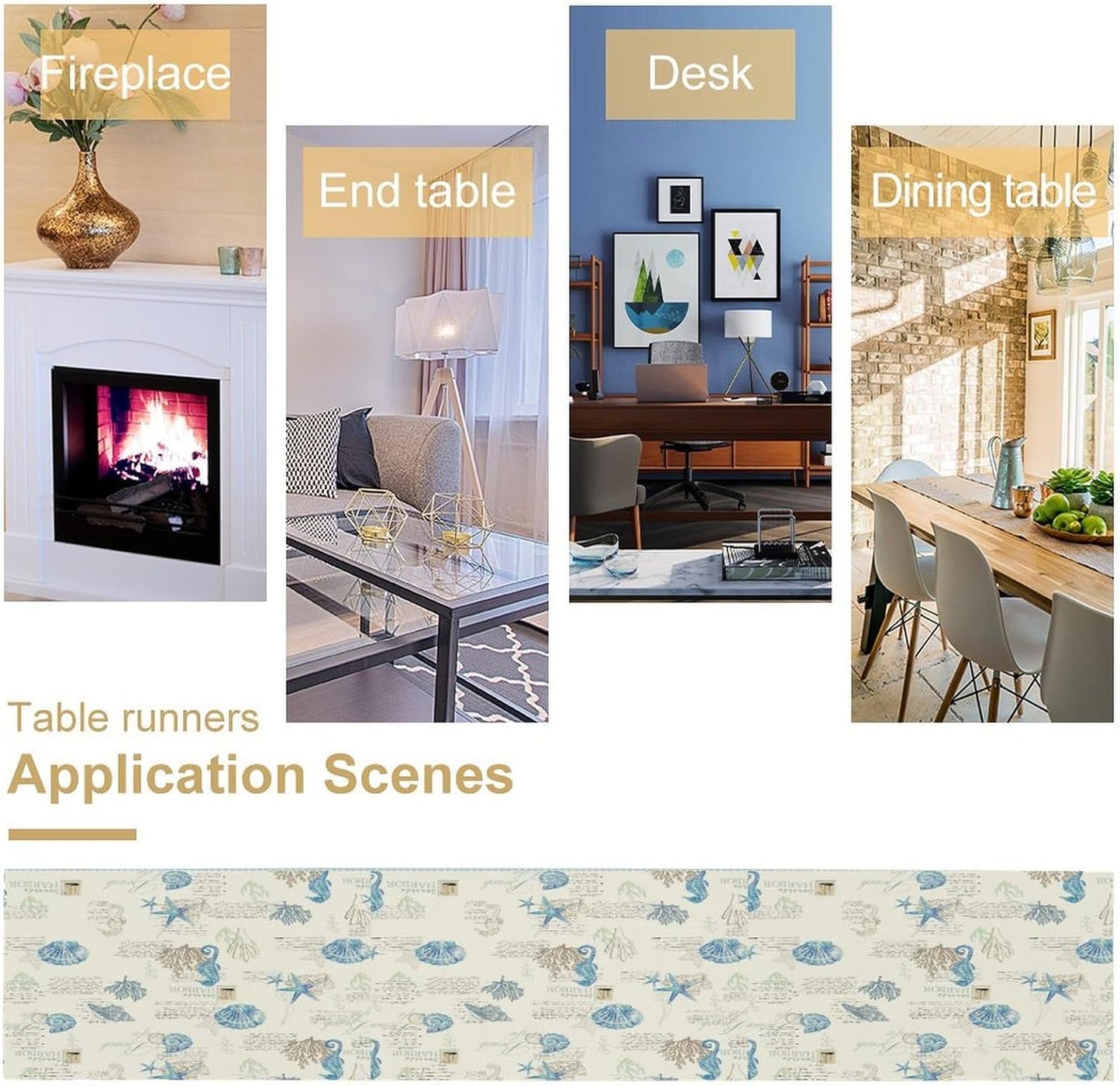 Starfish Table Runner,Vintage Nautical Seashell Tropical Beach Theme Coastal Ocean Sea Burlap for Hotel Indoors Outdoor Dining Room Kitchen Tablecloth, 13x60in