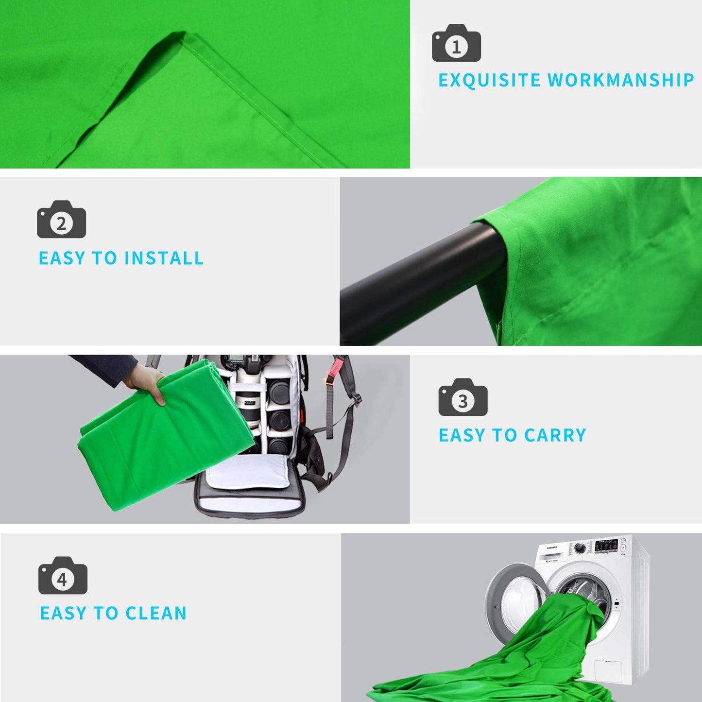 ISSUNTEX 10X10 ft/3X3 Meters Background Photo Backdrop, Photo Studio, Collapsible High Density Screen for Video Photography and Television-Green