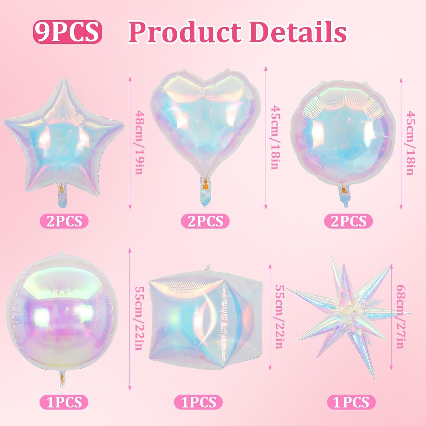 Fangoo 9pcs 18-27in Iridescent Balloon Holographi Foil Balloons for Disco Party Decorations Undersea Mermaid Party Decorations Graduation Birthday Wedding Decor