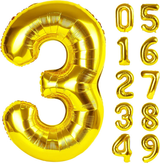 Jumbo Number 3 Balloon 40 Inch, Gold Mylar Foil Number Three Balloons for Boy Girl 3 13 23 33 Birthday Party, Giant Balloons Anniversary Graduations Photo Shoot Decorations