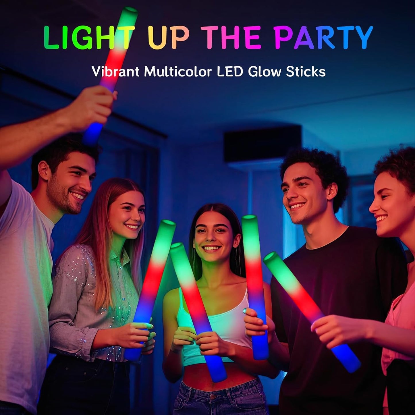 AOWDIAO 100 Pcs 16″ Foam LED Glow Sticks, 3 Light Up Modes, Party Favors for Wedding, Festival & More