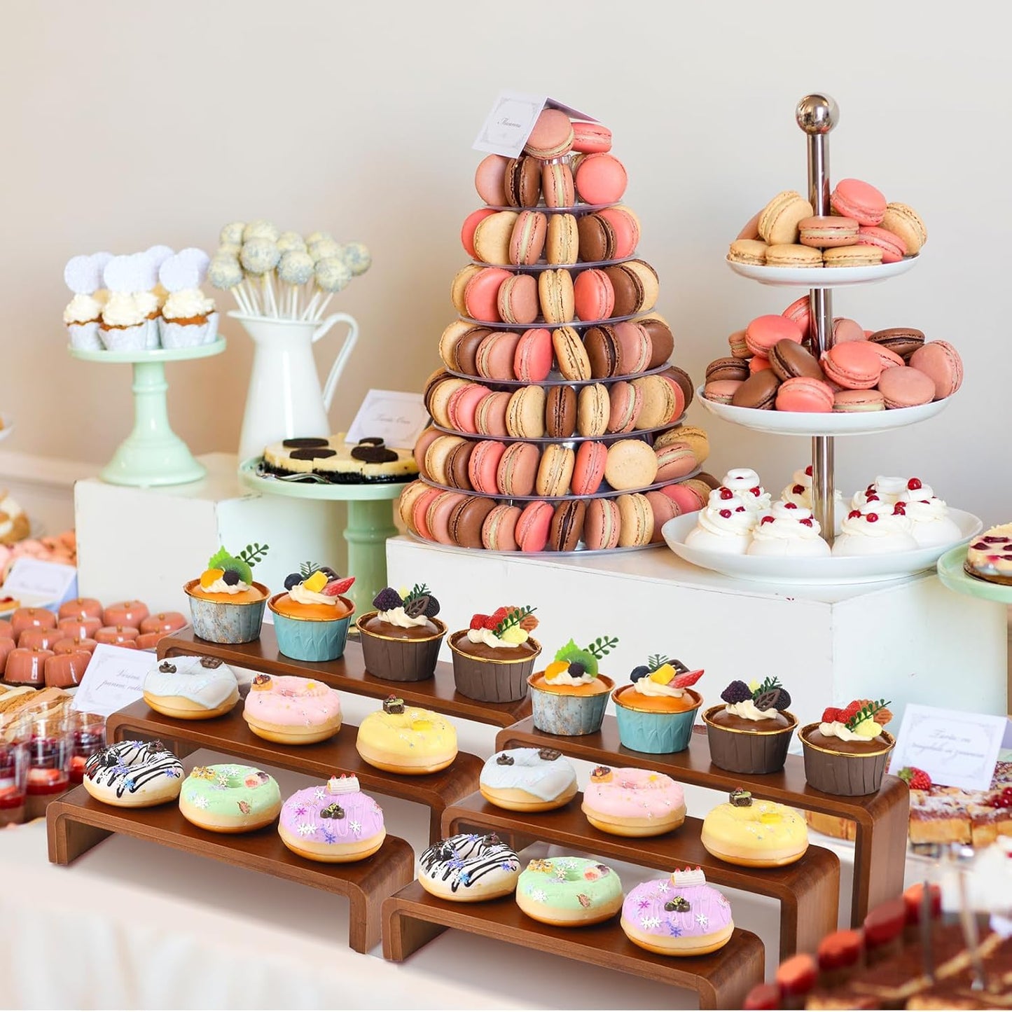 2 Sets, 6 Pieces Total, Wood Risers Display Stand, Cupcake Dessert Cake Stand, Wooden Cologne Perfume Stands, Wood Riser for Kitchen Counter, Vendor Booth Display Items (Natural Wood)