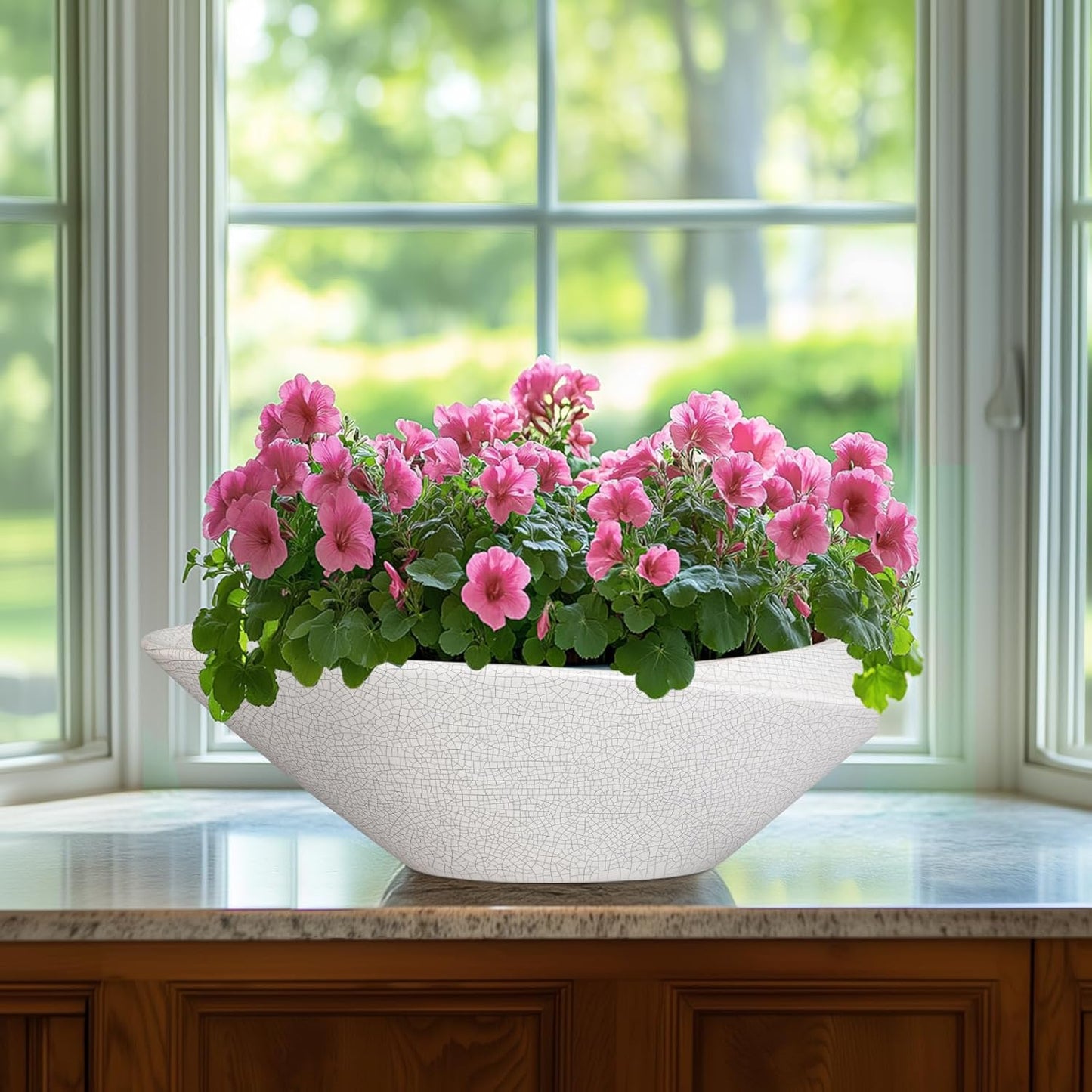 Bonsai Tree Pot - 12 Inch Ceramic Planter with Drainage Hole, Modern Succulent Pots for Indoor & Outdoor, Decorative Planter for Home Decor, Plant Lover Gifts, White-Black