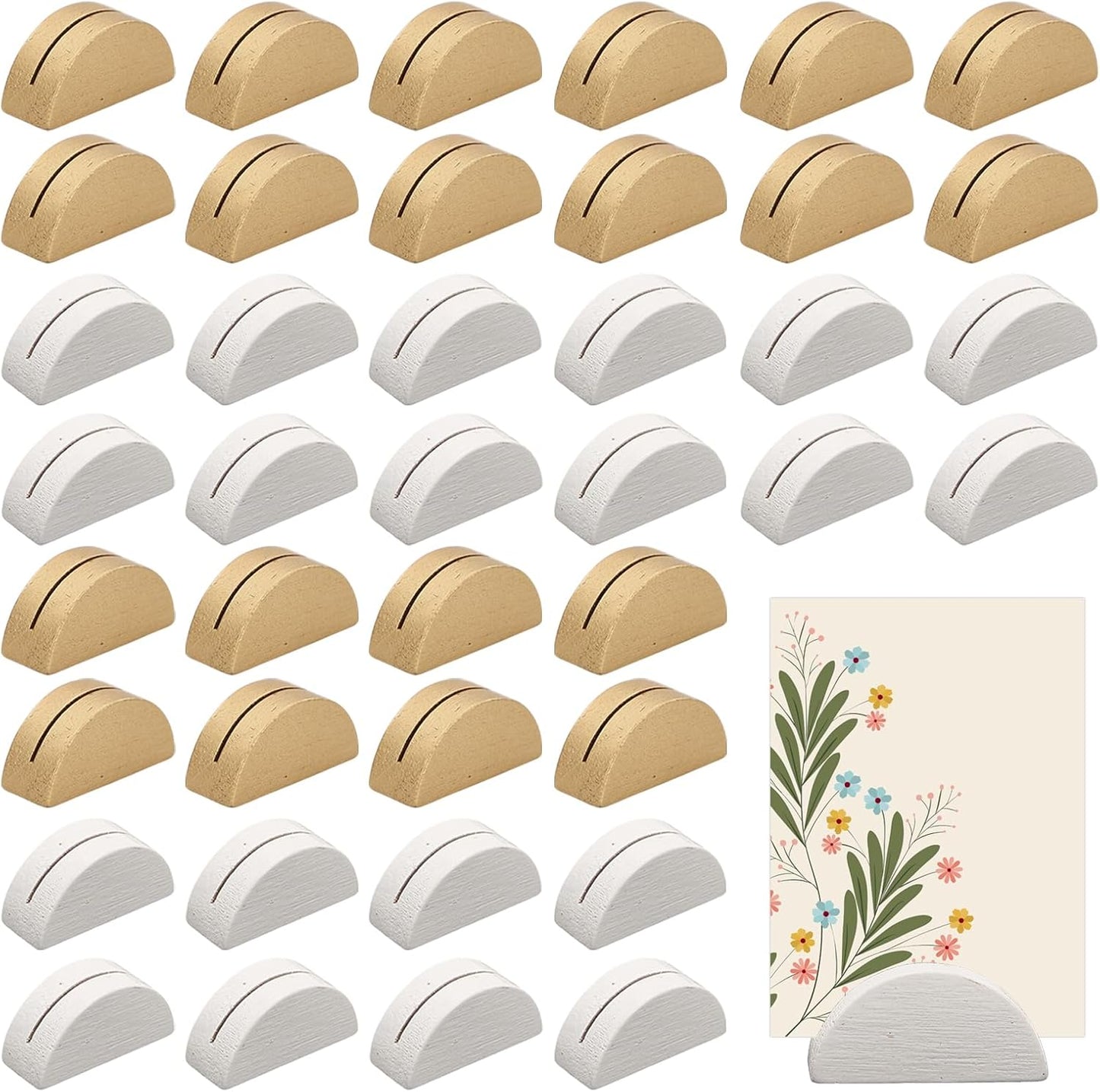 40 PCS Gold and White Table Number Stands, Wooden Table Number Holders, Place Card Holders, Half-Round Tables Numbers Stand for Wedding Party Office Tag Restaurant