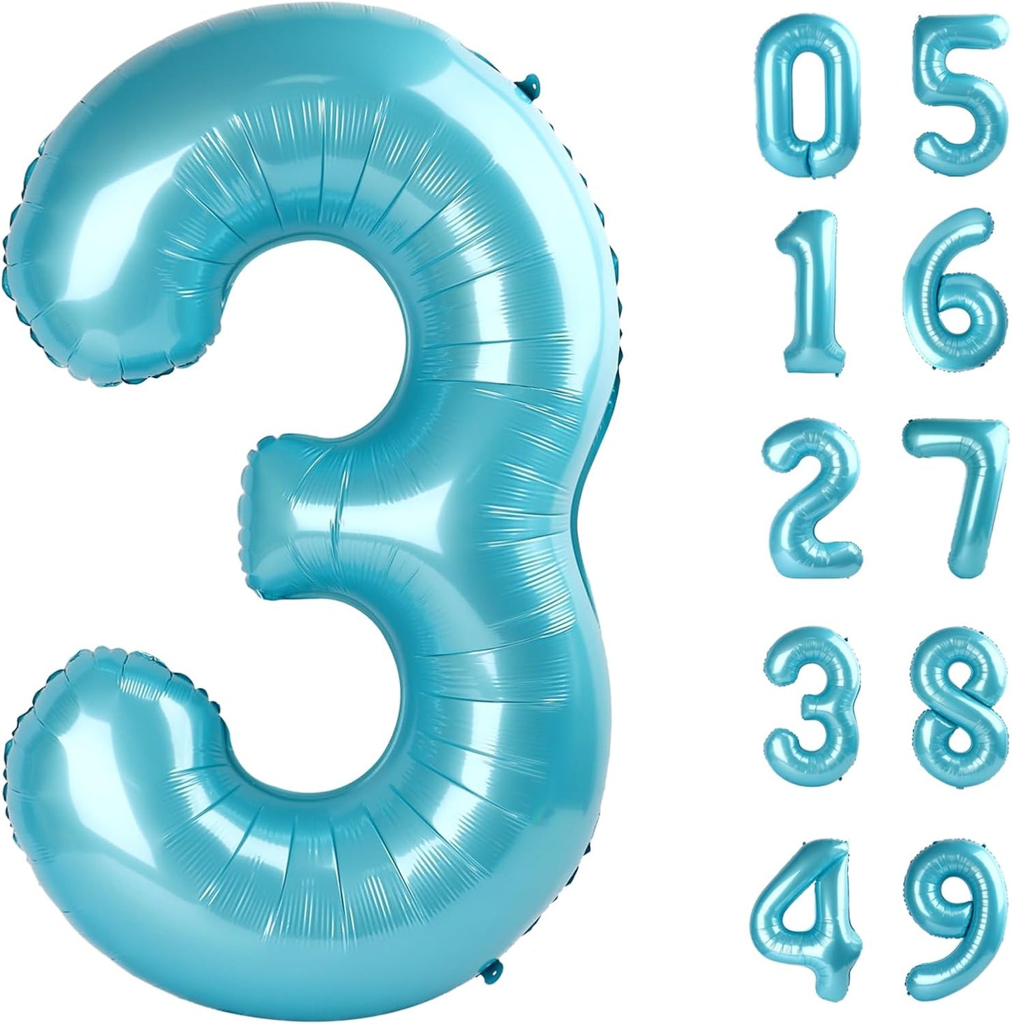 Pearl Blue 3 Number Balloon, 40 Inch 3 Large Number Balloon, 3 13 23 30 33 36 38 Pearl Blue Birthday Party Decorations, Number Three Foil Balloons for Anniversary Graduations Celebration Supplies